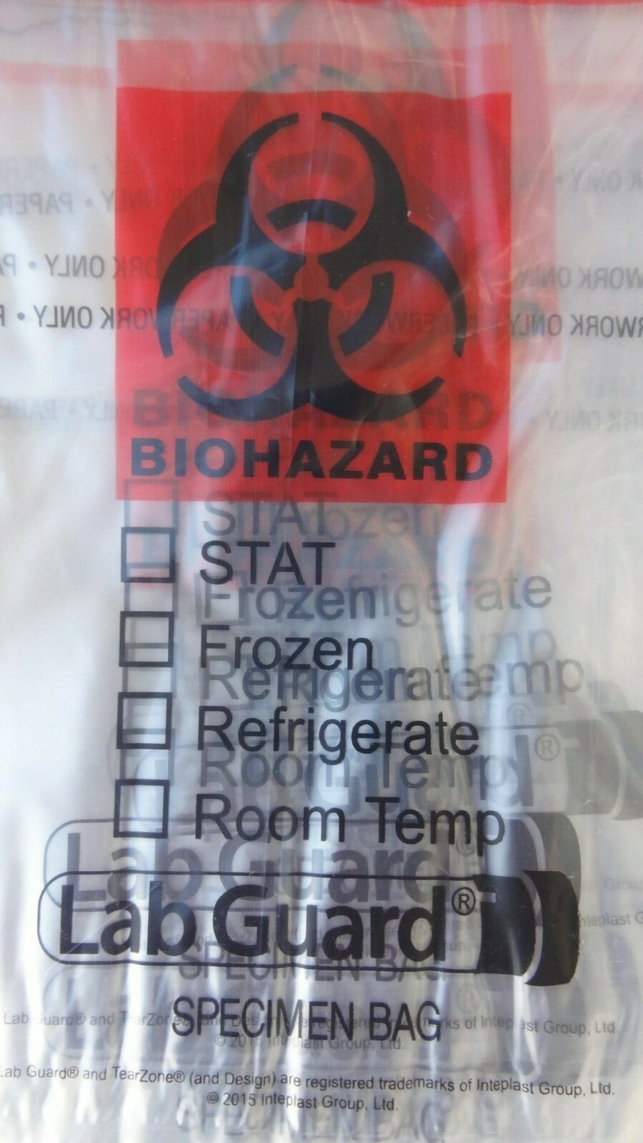 Medegen TearZone Biohazard Lab Guard Specimen Red Bag 6 x 9 ~ 800 Bags/ 8 Packs