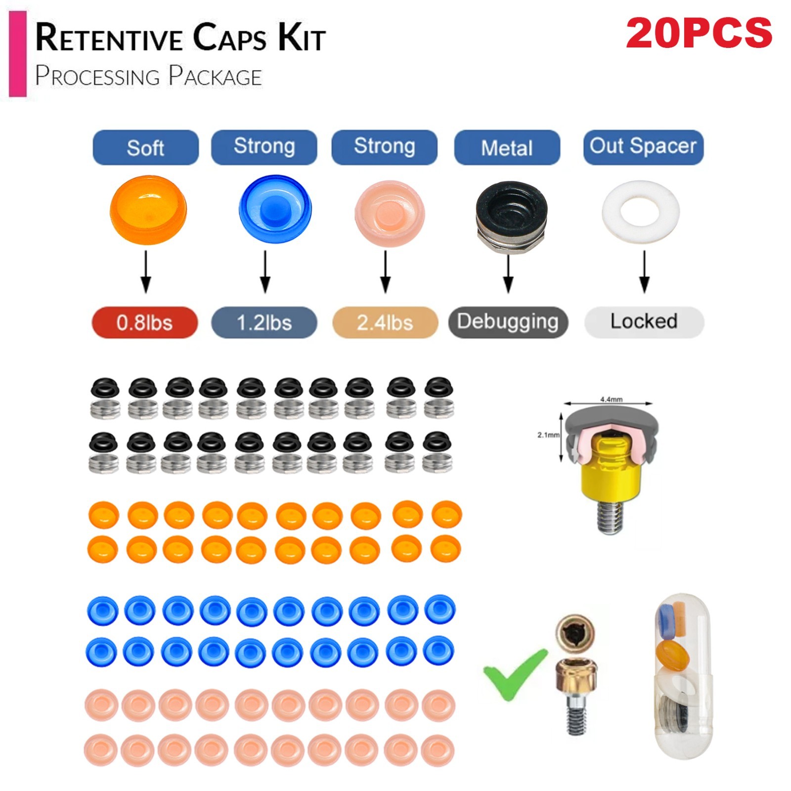 Locator Male Processing Package Retention Cap Inserts For Overdenture Abutment