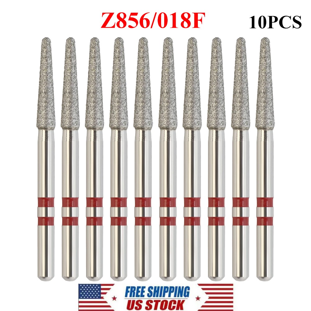 10PC Diamond Bur Zirconia Cutting Friction Grip Round End Taper Fine Z856/018F