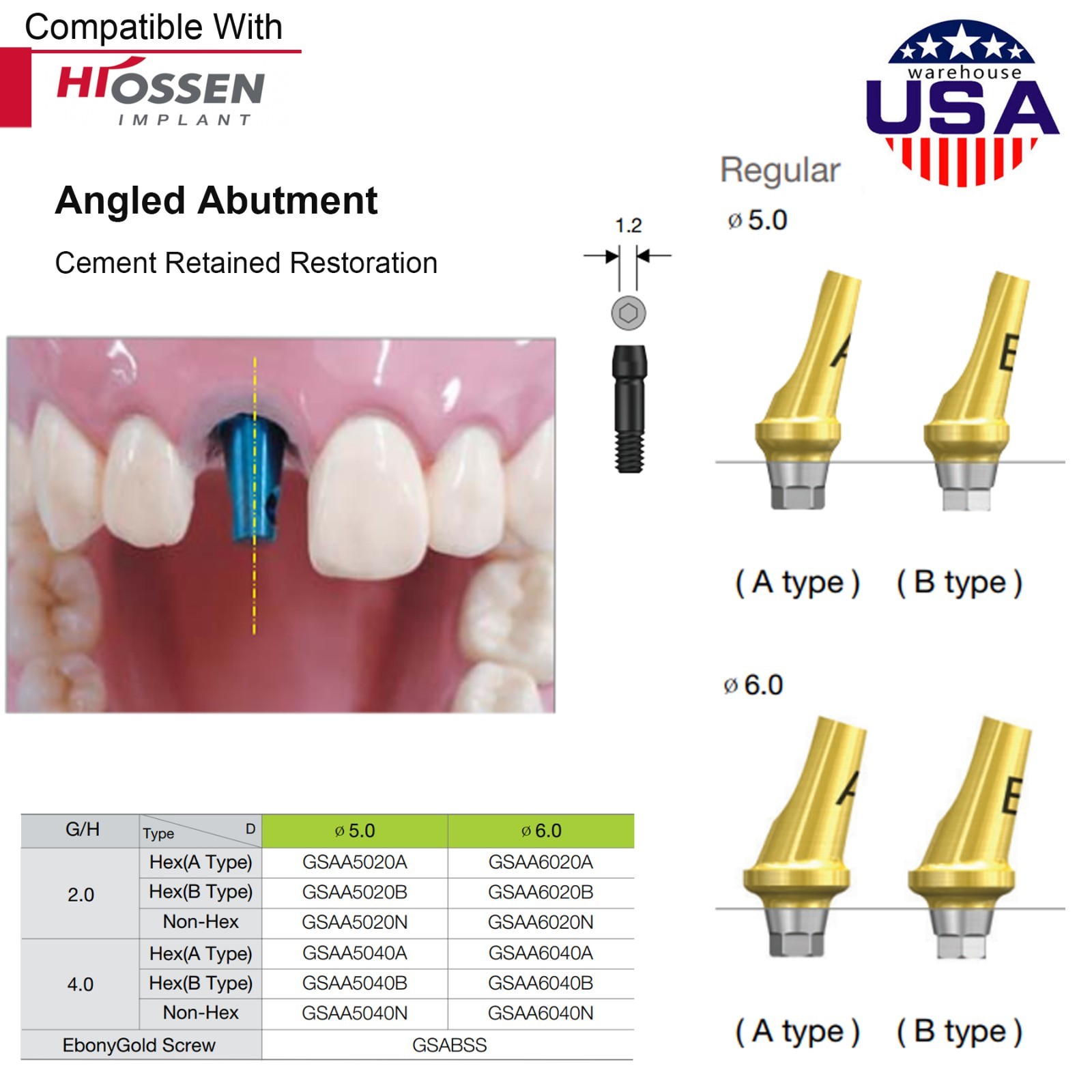 US 17° Angulated Abutment Mini/Regular Hex A/B Transfer Fit Osstem TS/Hiossen ET