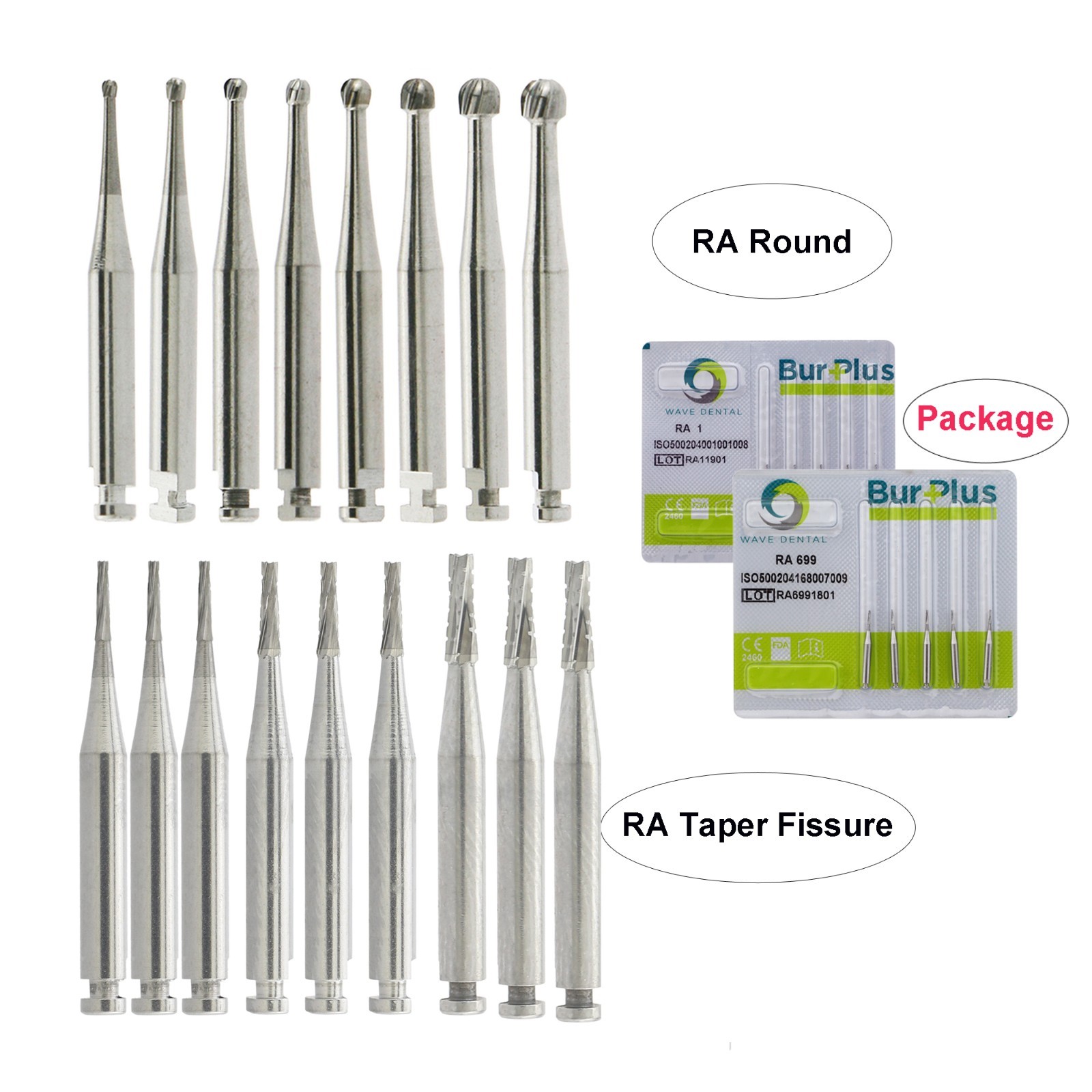 Prima Wave Dental Carbide RA Latch Burs CA Taper Fissure Round Burr 6 8 701 LA