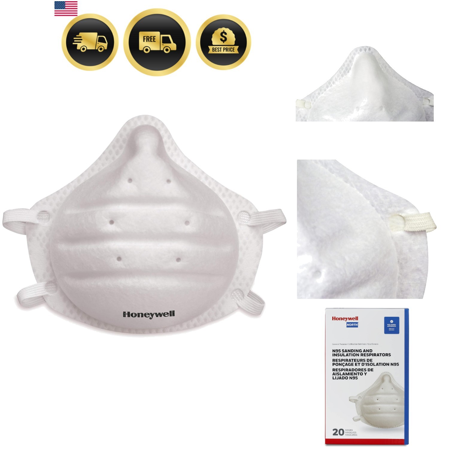 Home N95 NIOSH-Approved Molded Cup Disposable Respirator Mask, 20-Pack