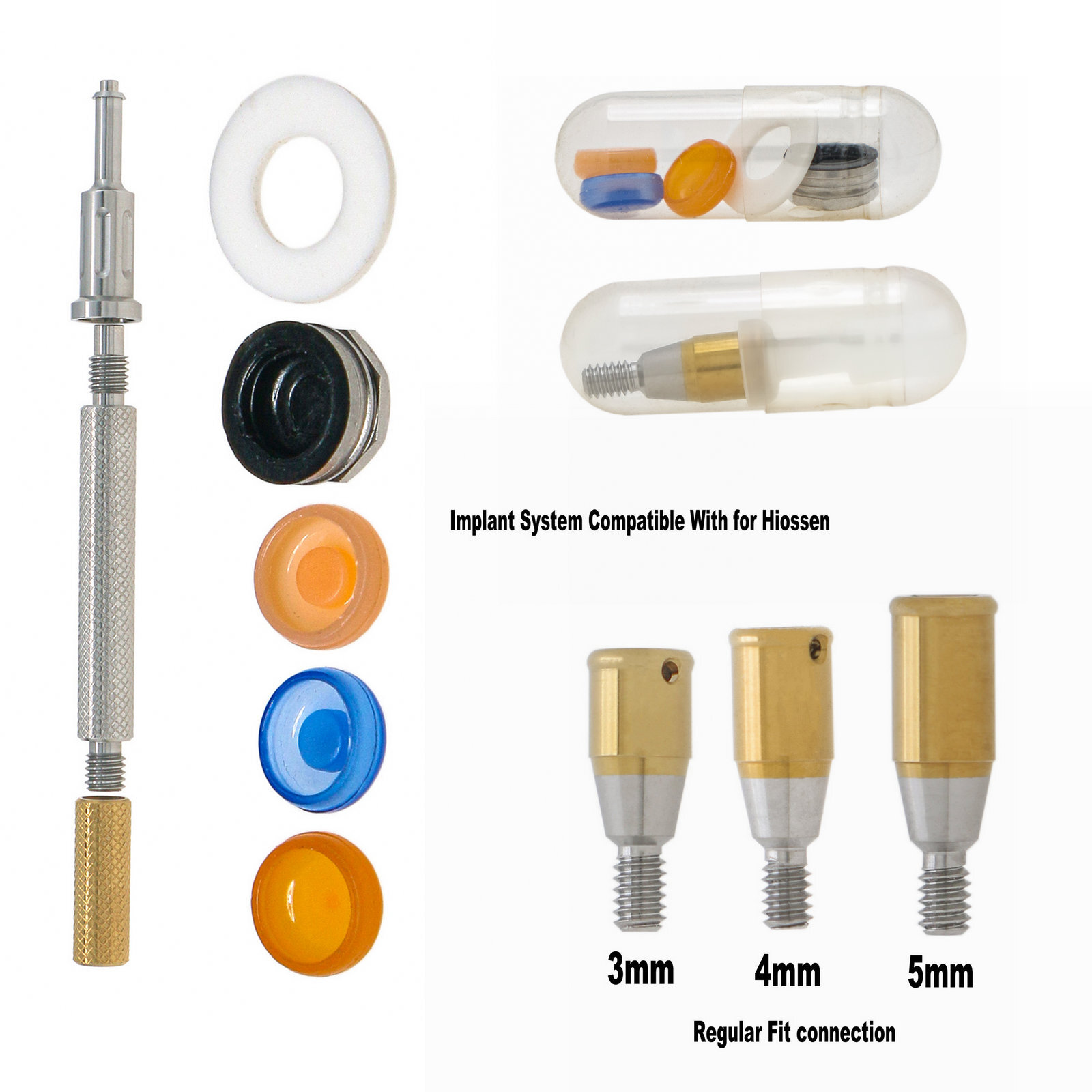 Dental Mini Ø3.2 Regular Attachment Abutments Male Caps for Hiossen 3/4/5mm