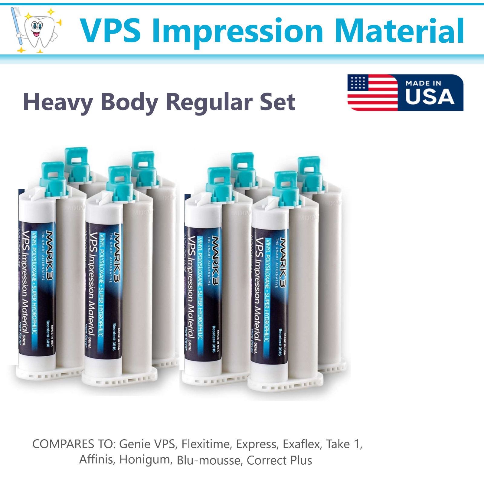 Dental VPS Impression Material HEAVY Body REGULAR Set 50ml Cartridges, Ex: 04/25
