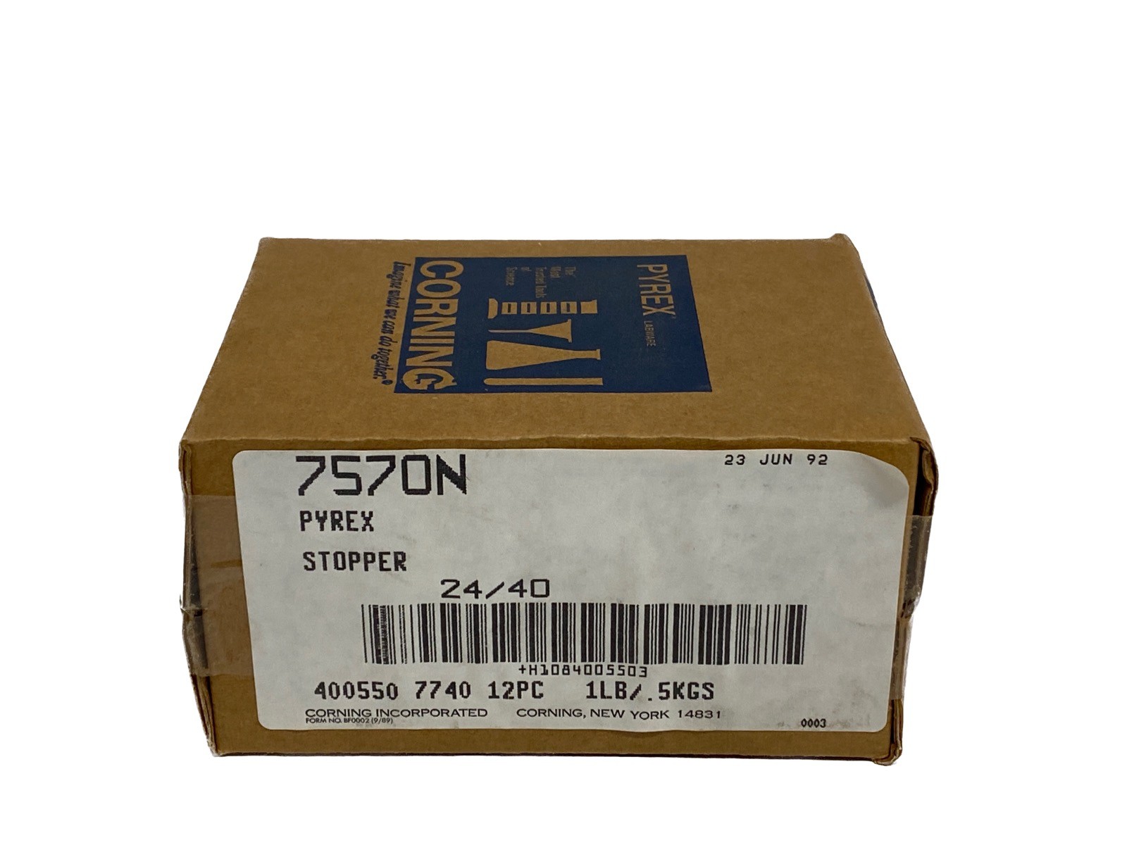 New (12/Cs) CORNING PYREX 24/40 Hollow Glass Standard Taper Stoppers 7570N-24