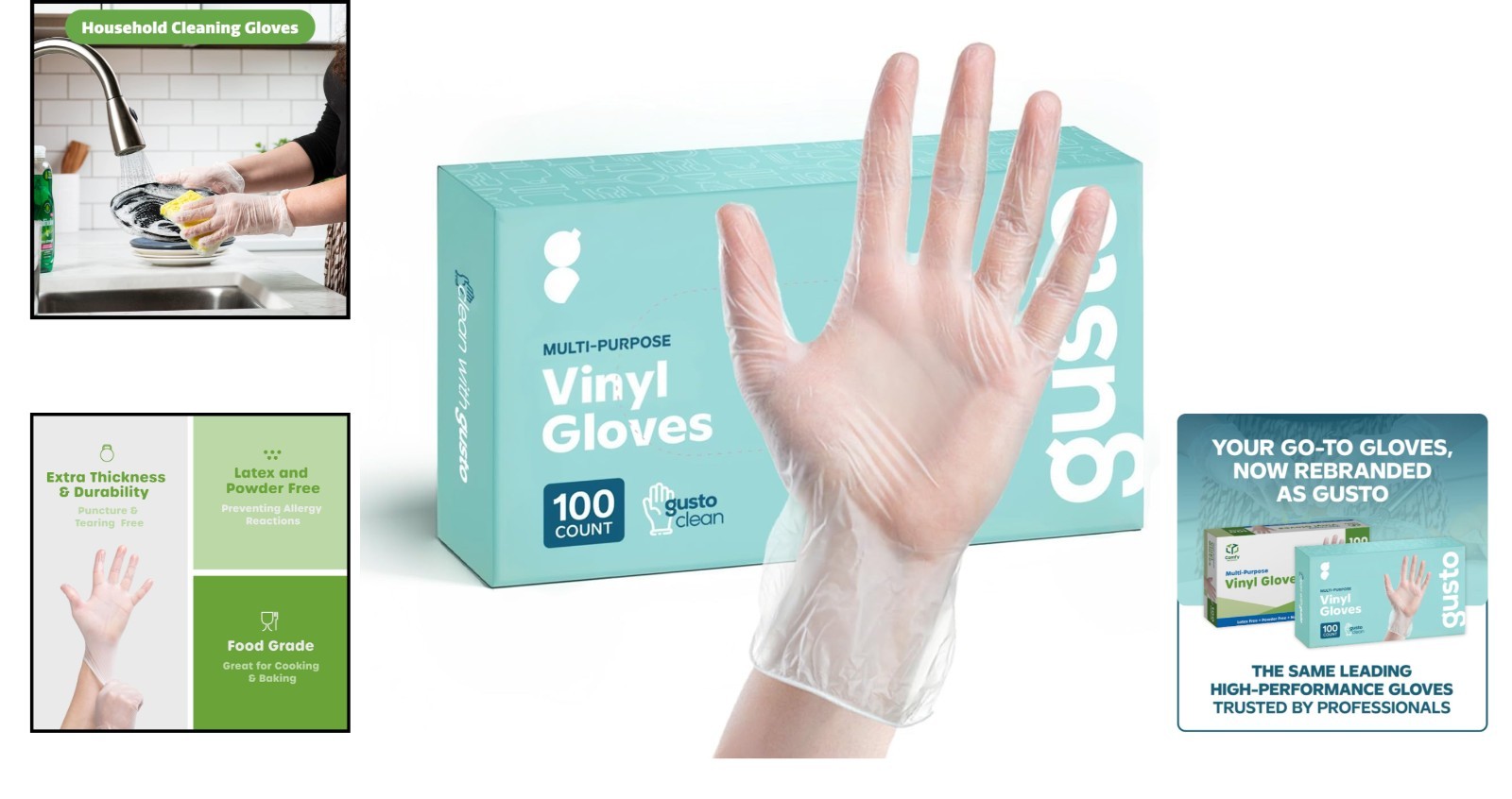 Disposable Vinyl Gloves Large 100Pack Clear Latex-Free Powder-Free