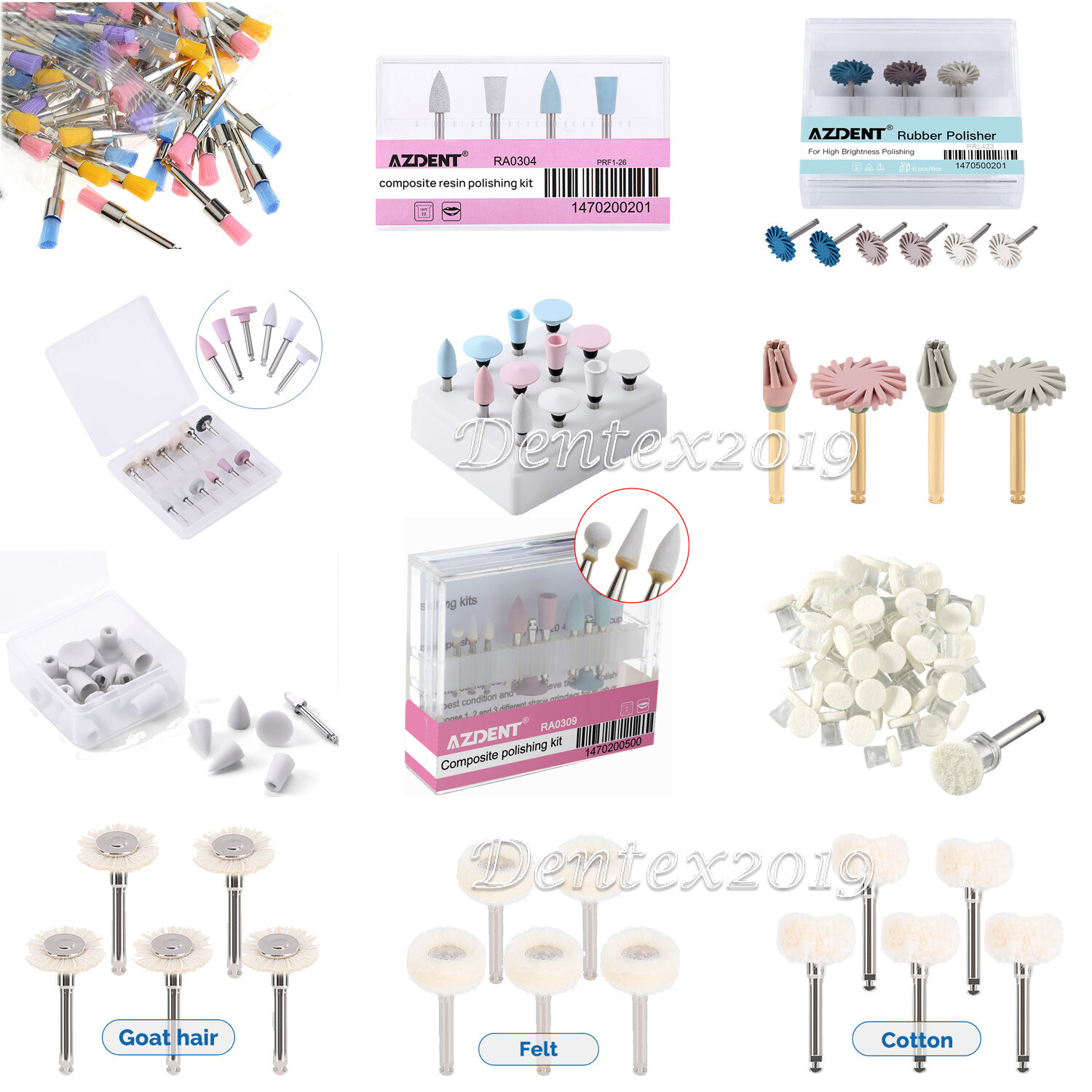 AZDENT Dental Composite Polishing Kit Diamond Burs RA Polisher Resin Brushes