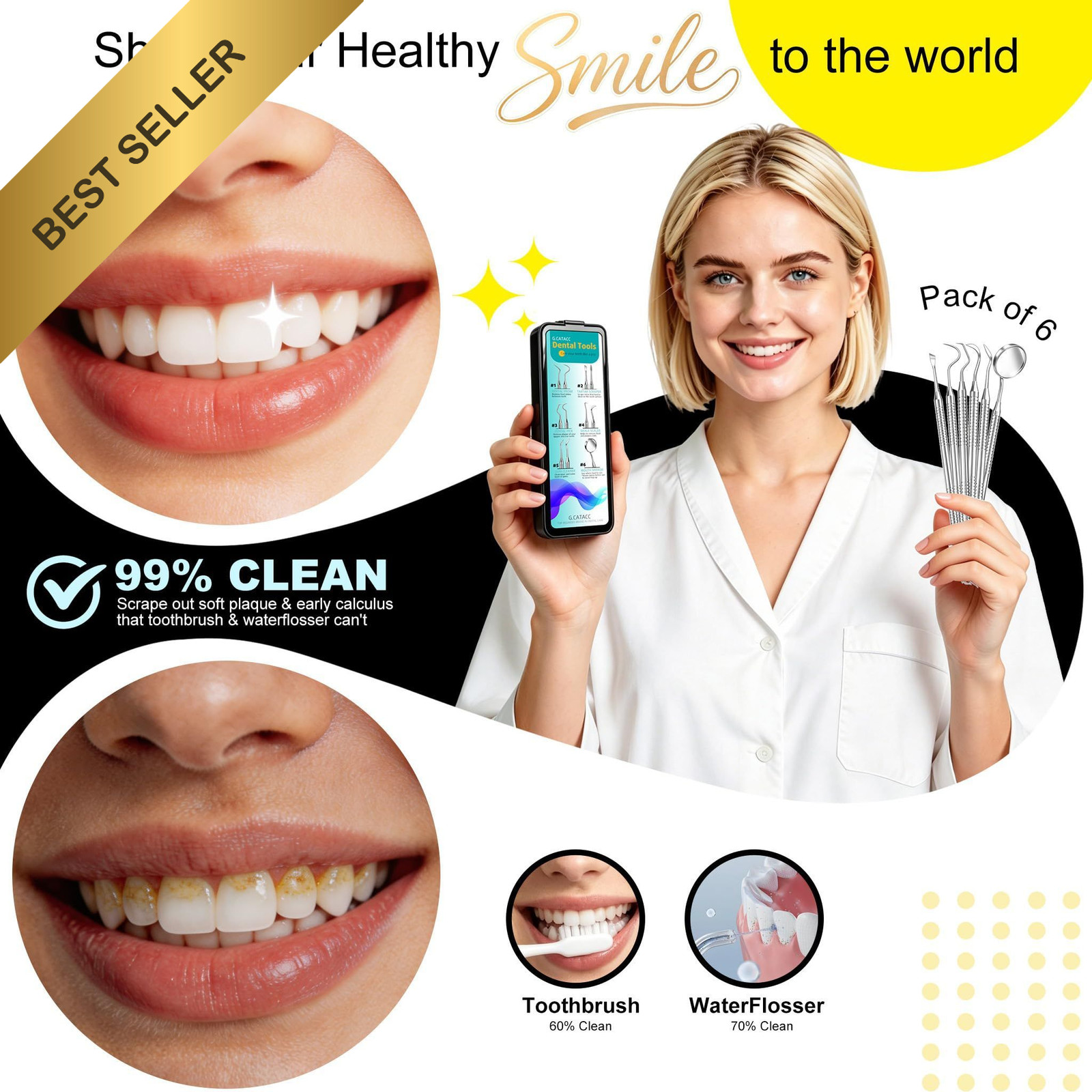 Dental Tools Teeth Cleaning Kit Stainless Steel Plaque Tartar Remover FROM USA