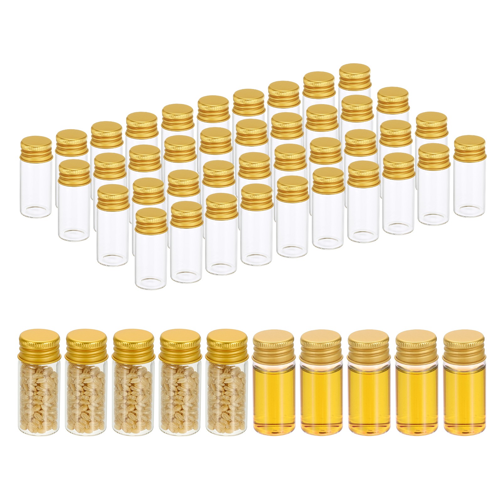 10ml Clear Glass Vials 50 Pack Small Liquid Sample Vial with Screw Caps, Golden