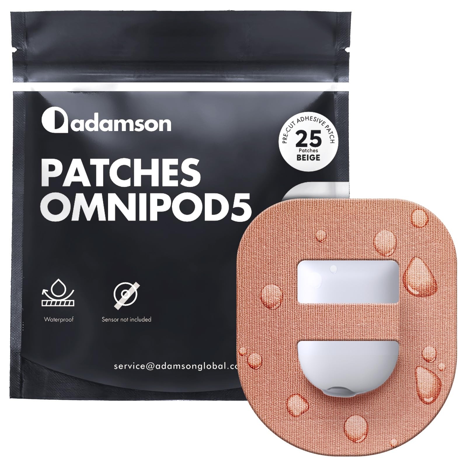 Adamson Omnipod 5 Overpatches – 25 Waterproof 5 (25 Pcs), Beige