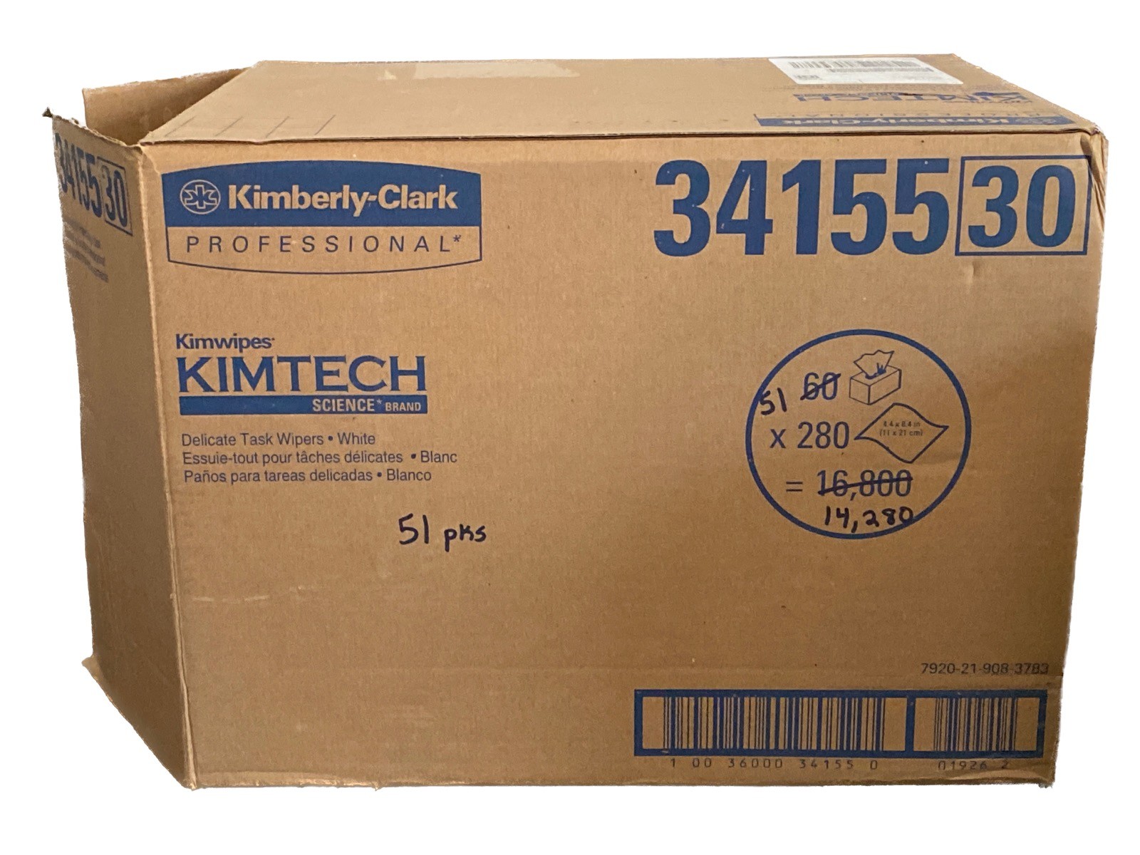 (14280) KIMTECH KimWipes Disposable Delicate Task Wipers 1-Ply 4.4×8.4 51×280/Pk