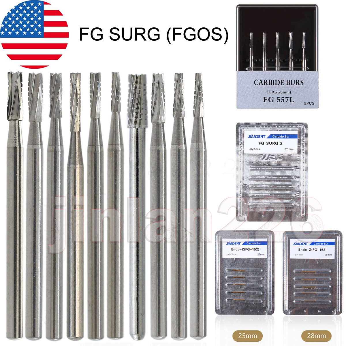 5pcs Dental Surgical Bur Long 557L 702L 701 558 556 Carbide Burr 25mm High Speed