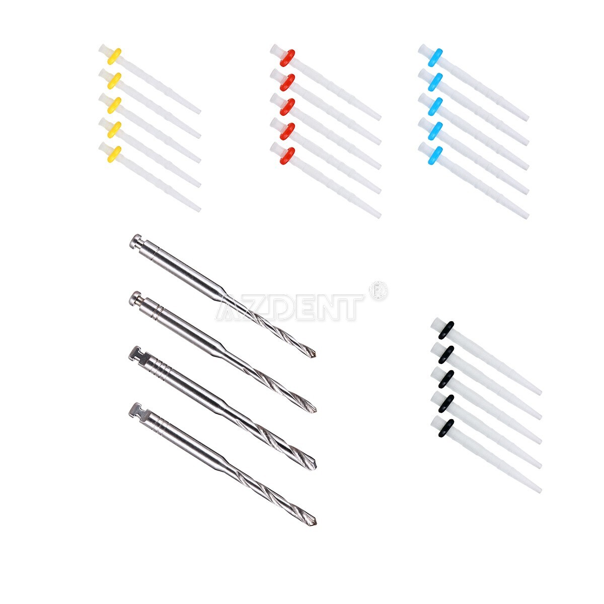 Dental Endodontic Fiber Posts Kit 1.2mm 1.4mm 1.6mm 1.8mm +4Pcs Drills
