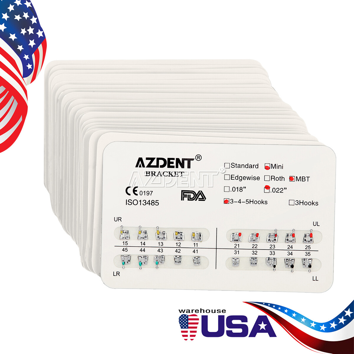 Dental Orthodontic Bracket Braces Mini Roth/MBT Slot .022/.018 3-4-5 Hooks USA