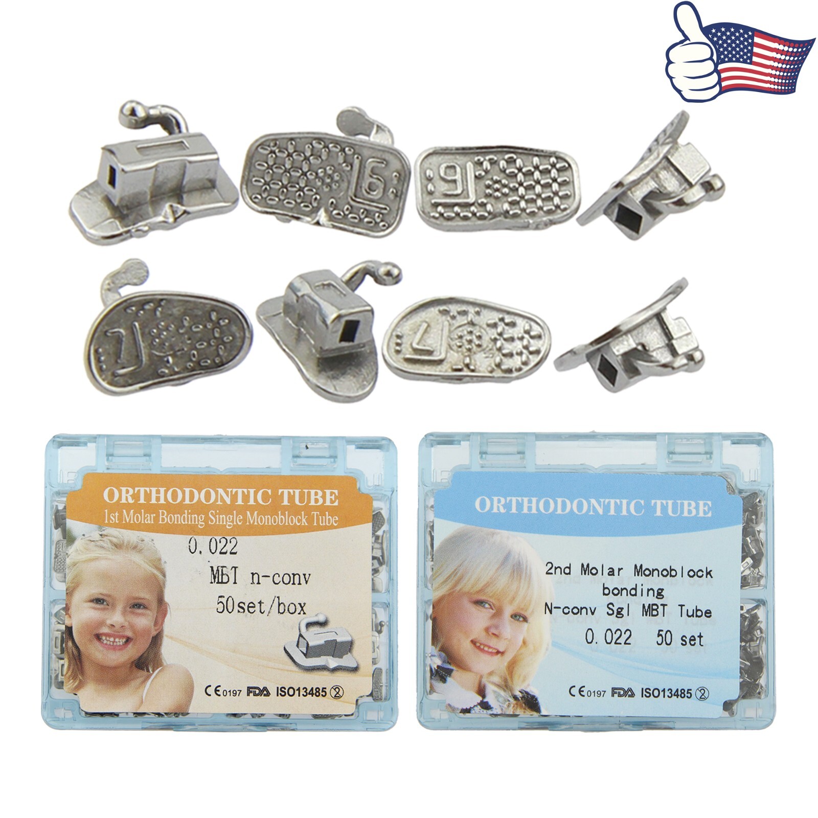 Dental Orthodontic Buccal Tubes 1st 2nd Molar Bracket Roth MBT 022 Bondable Mesh