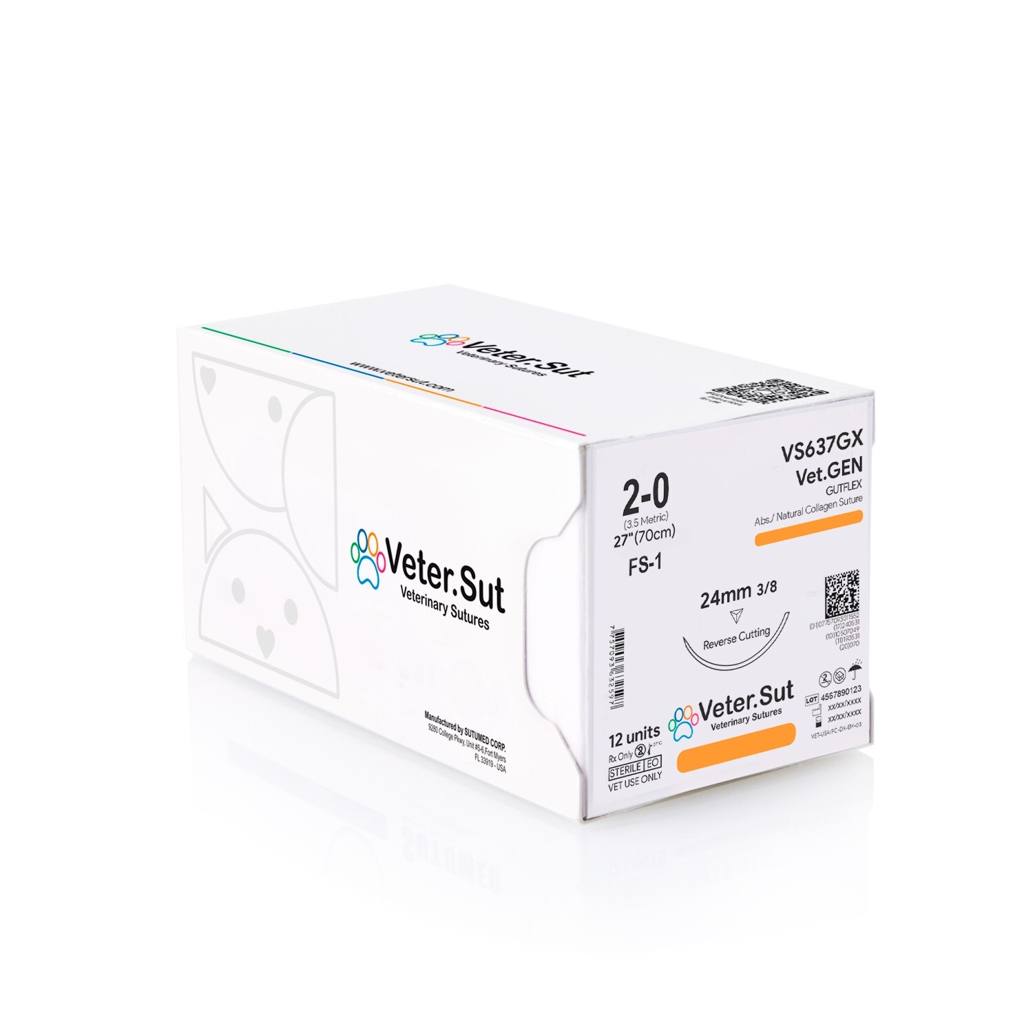 Vetersut Vet-Gen Gutflex USP 2-0, 3/8 24mm reverse cutting Veterinary Sutures