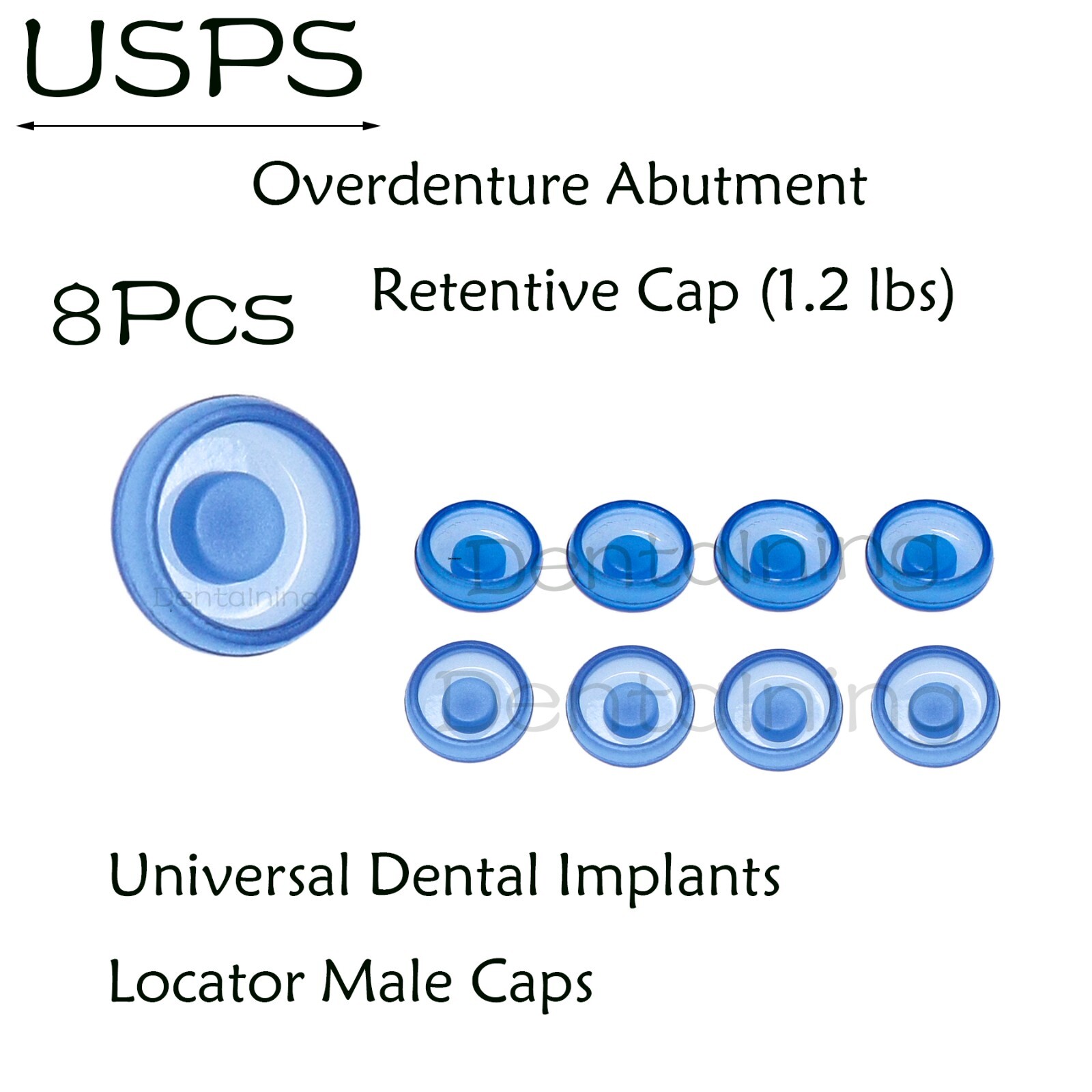 8Pcs US Dental Locator Overdenture Abutment Standard Retention Caps Bule 1.2Lbs
