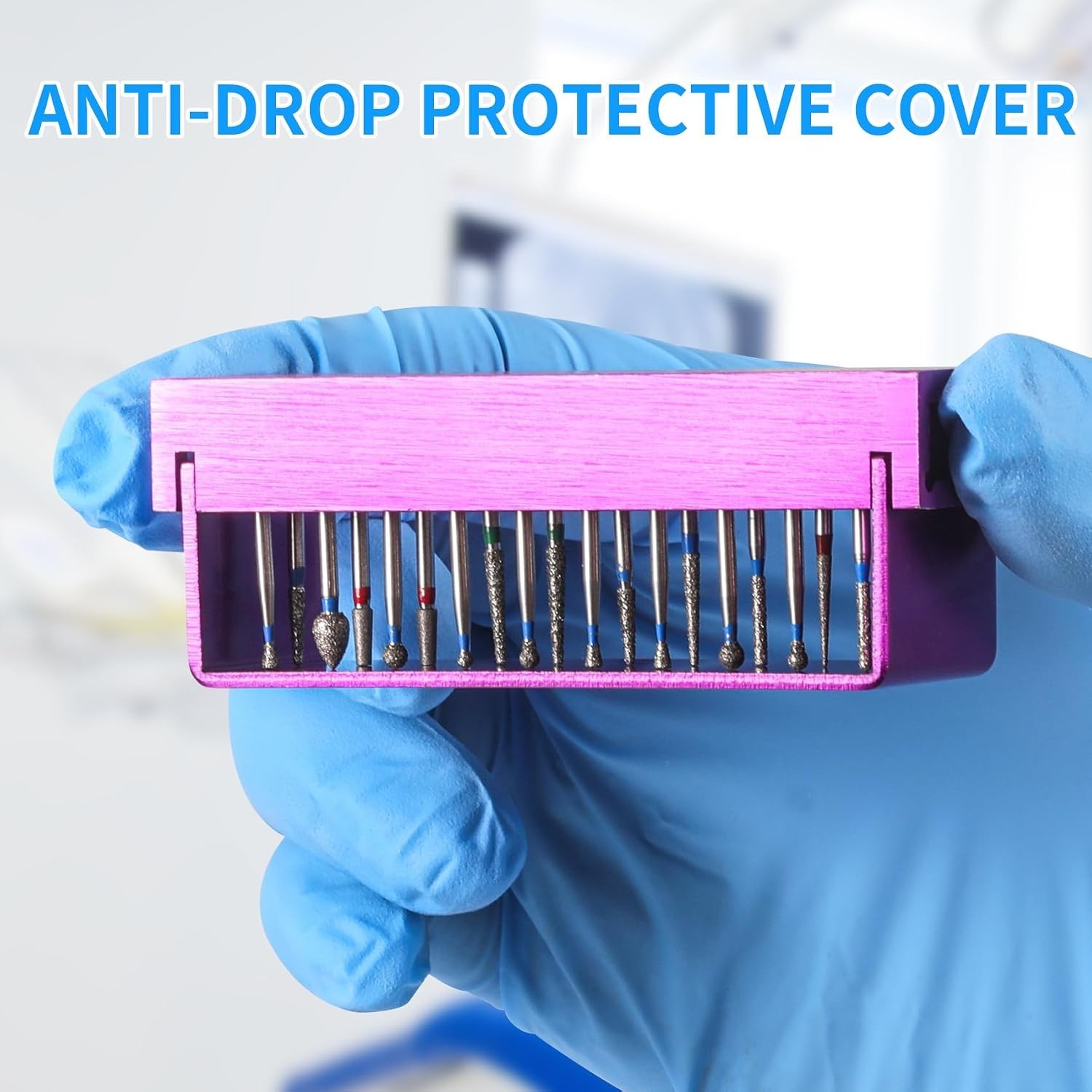 High-Temperature Resistant Dental Bur Block with Flip-Top Cover in Elegant Blue