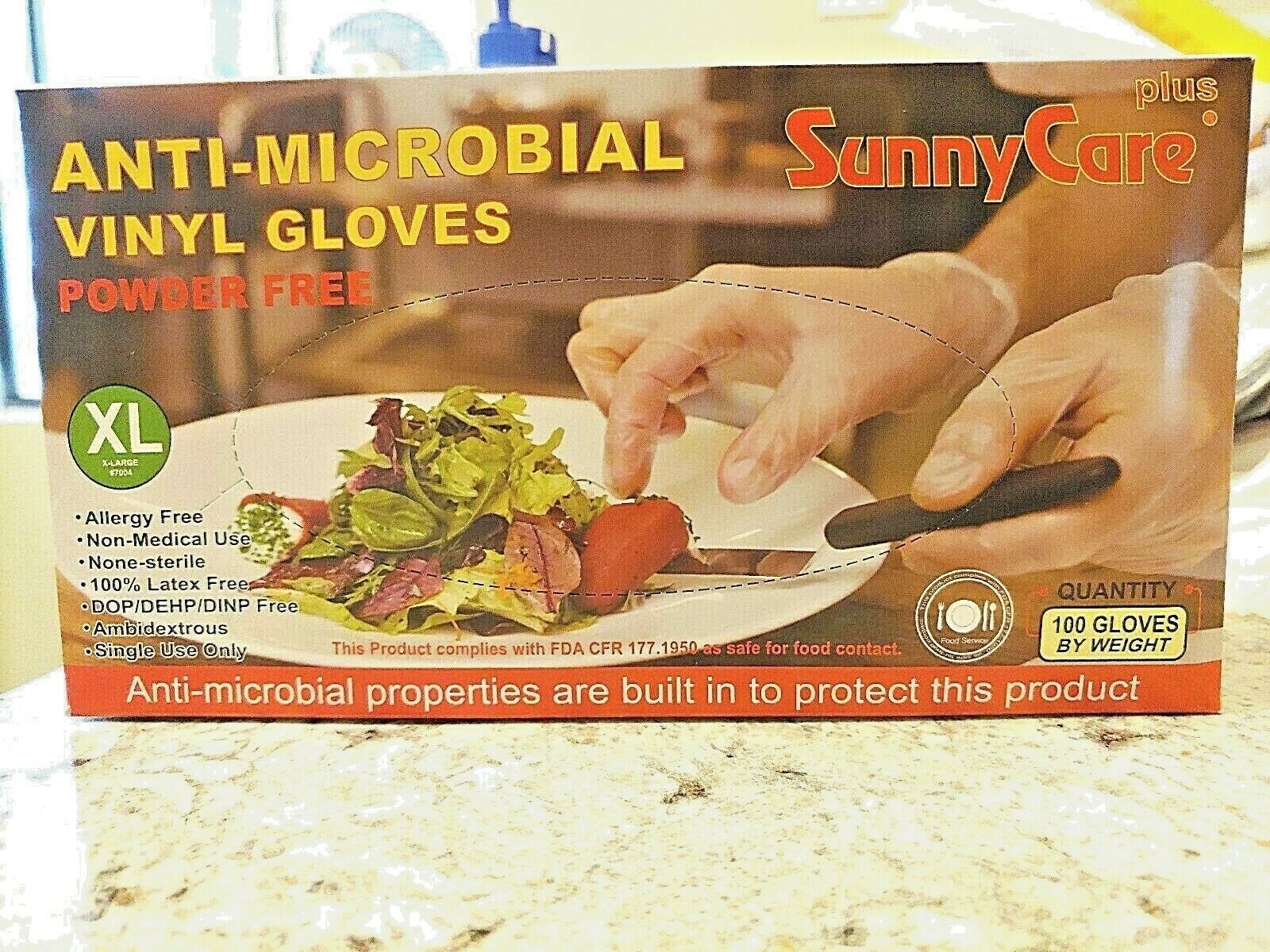 2/SunnyCare XL Vinyl Gloves Extra Large ( powder-free ) ( box of 100 gloves)