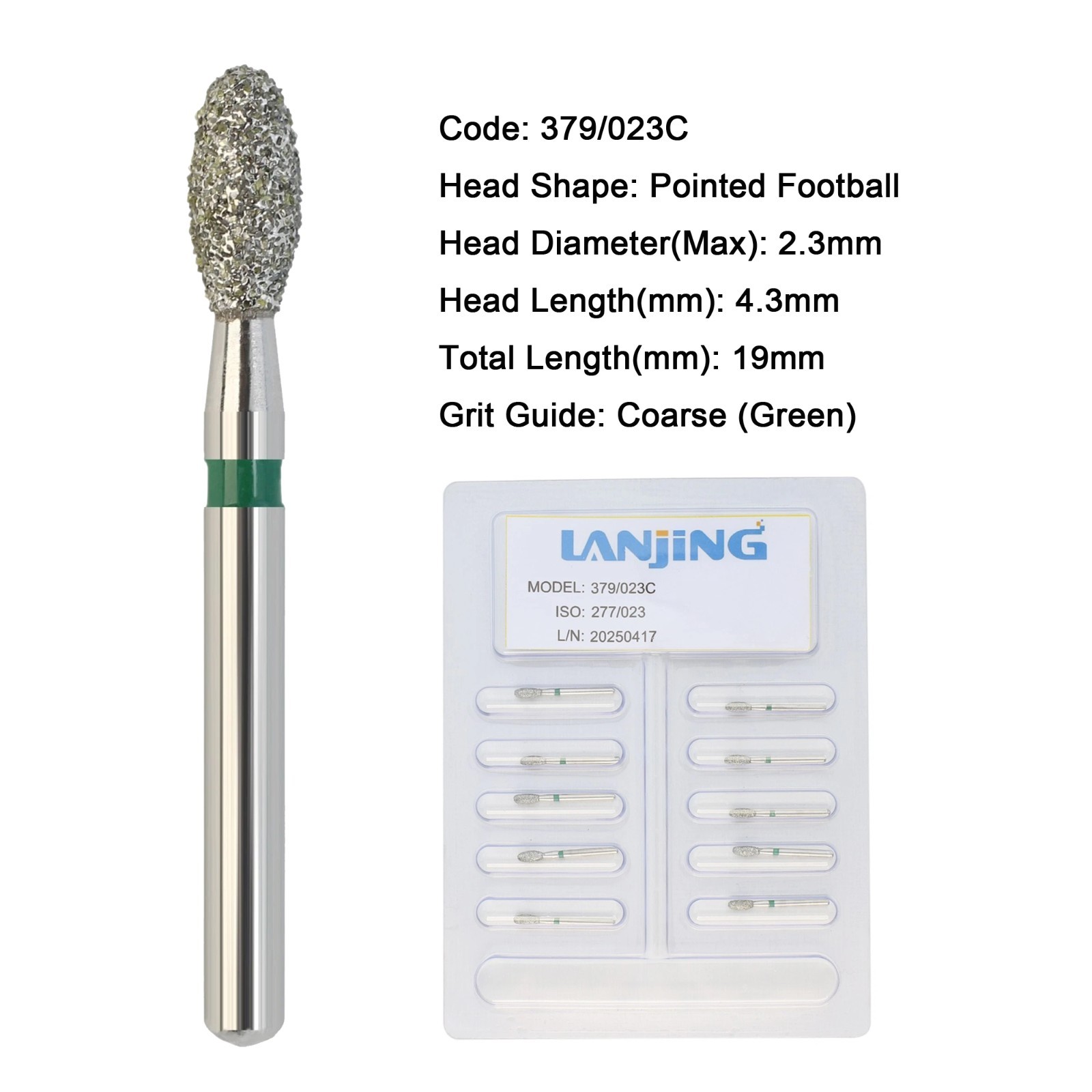 Dental Diamond Burs FG 379/023C 379/023XF Egg Football for High Speed Handpiece