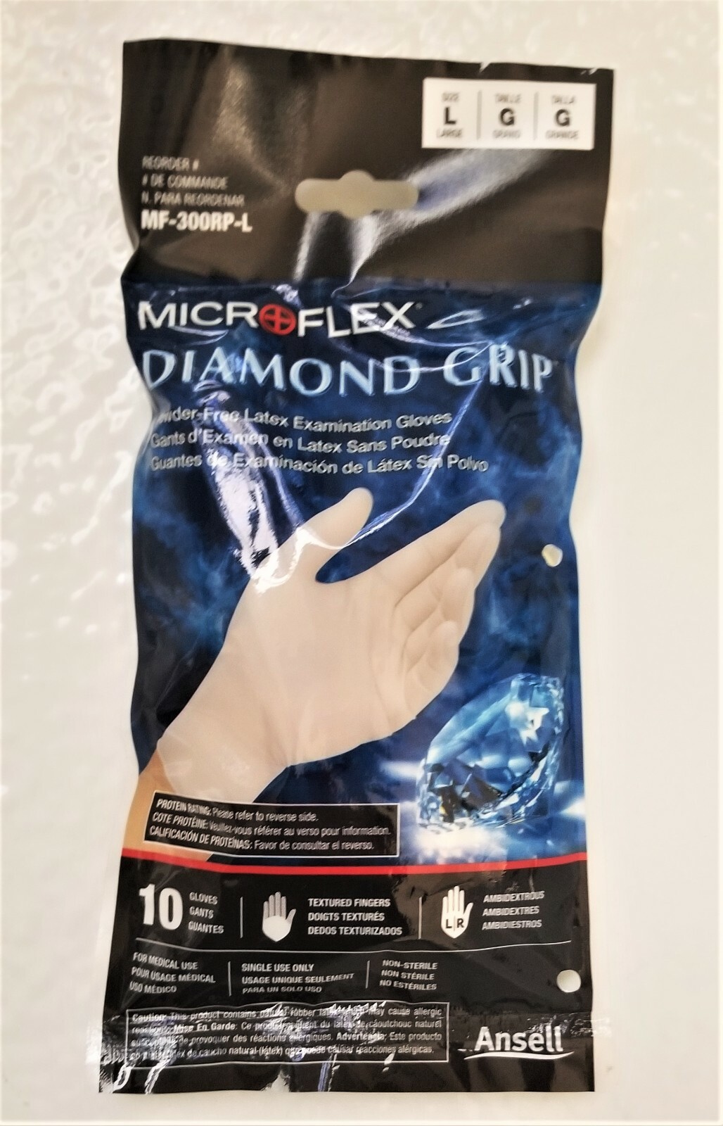 LATEX EXAM GLOVES Microflex MF300RP-L – Powder Free – Bag of 10 – size:Large