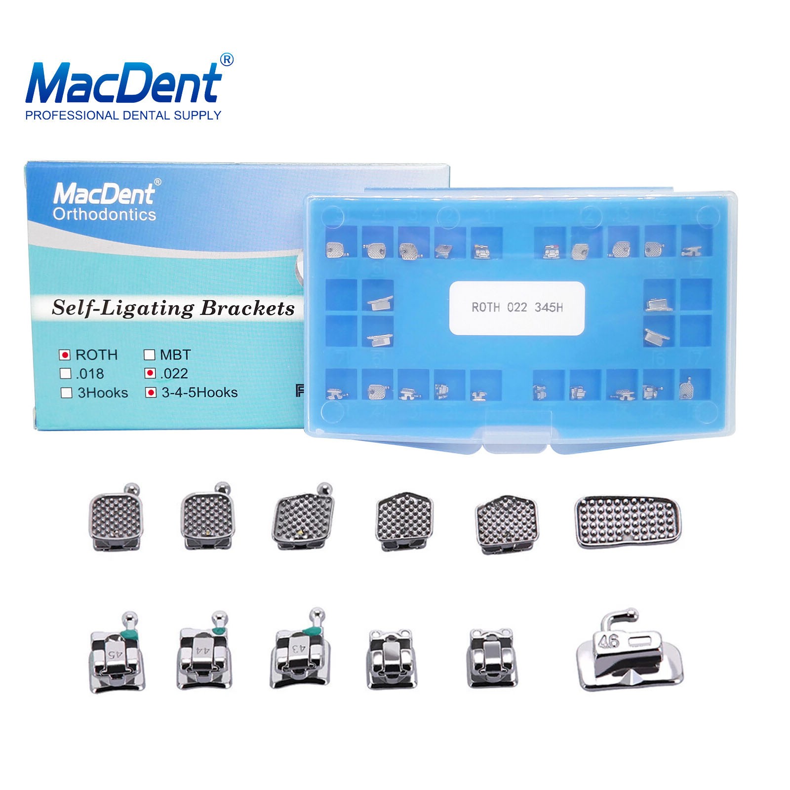 Dental Orthodontic Self-Ligating Brackets Braces Roth/MBT .022 Hook 345 MacDent