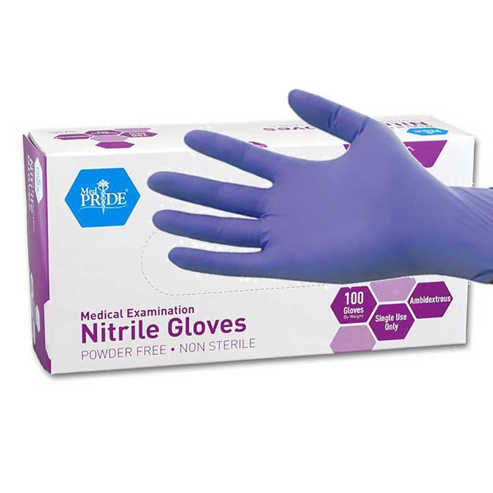 MedPride Powder-Free Nitrile Exam Gloves, Medium (Pack of 100), Iris Blue
