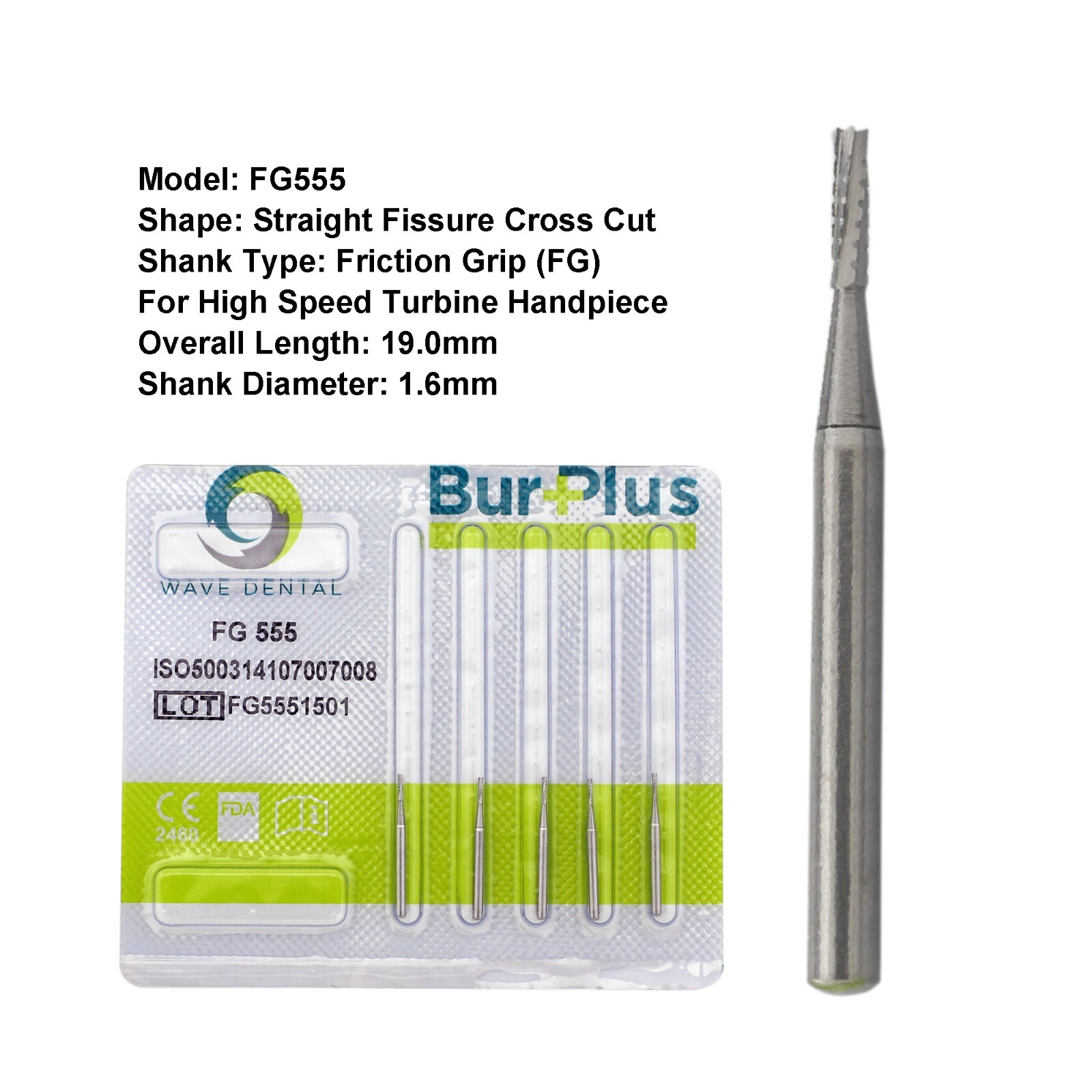 Wave Dental Carbide Burs FG 555 556 557 557L 558 High Speed Straight Fissure Bur