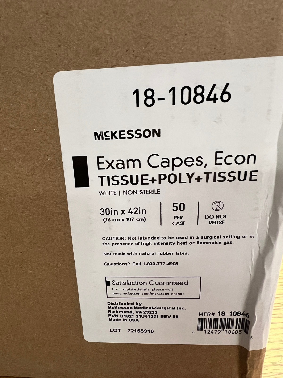MCKesson Patient Exam Gown McKesson One Size Fits Most White Disposable 50Pack