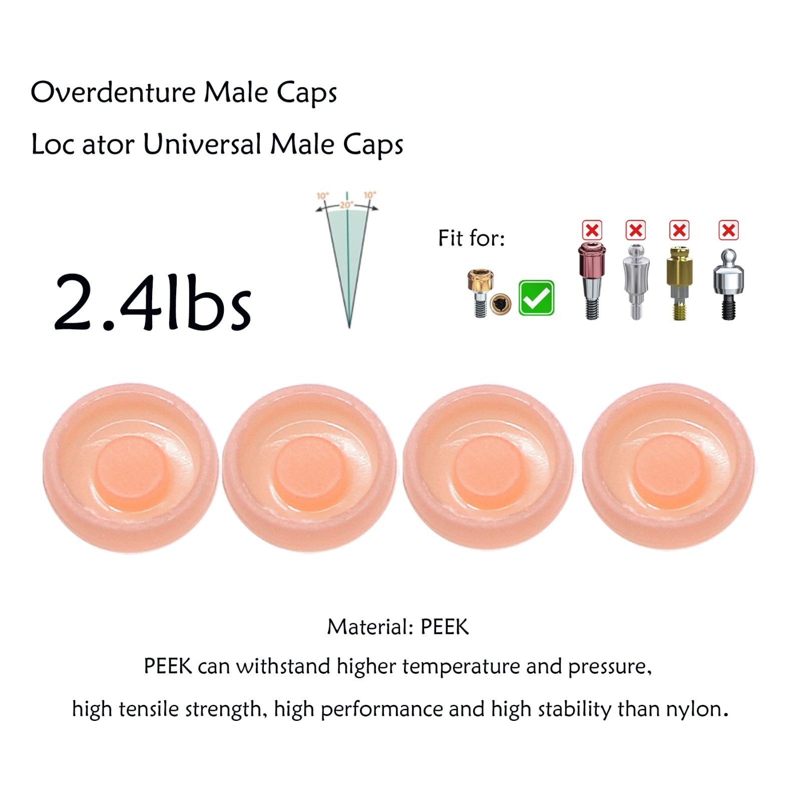 US Universal Dental Overdenture Implant Retention Caps 2.4lbs &Locator Core Tool