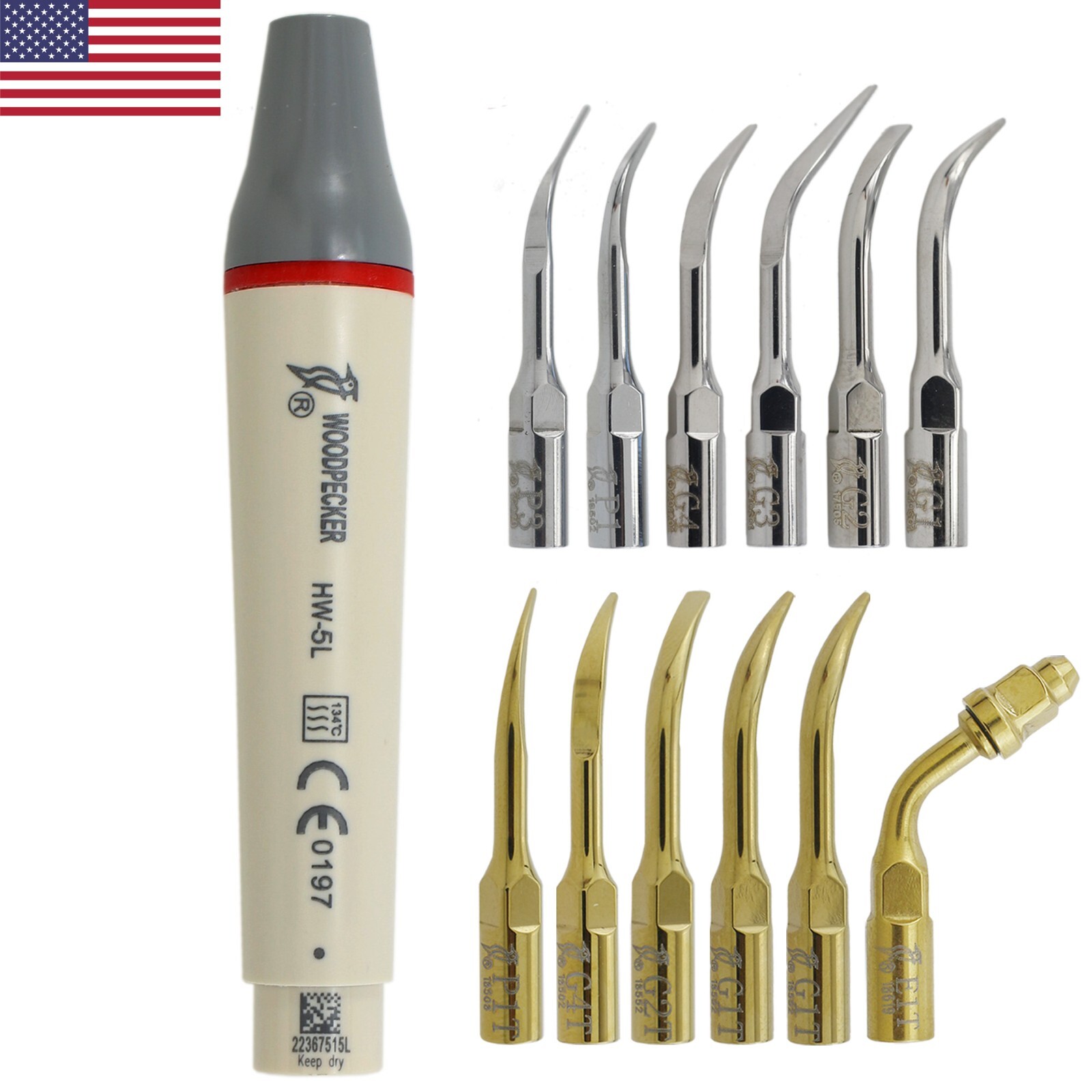 Woodpecker Dental Ultrasonic Scaler Handpiece HW-5L Piezo Tips G1 P1 P3 G4 EMS
