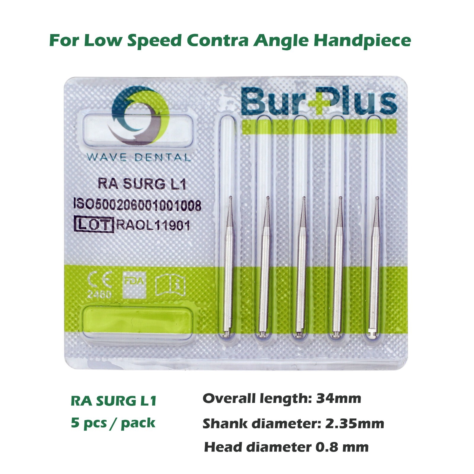 Wave Dental Carbide Burs Long Drill Implant Round Latch 34mm MIDWEST RA SURG L