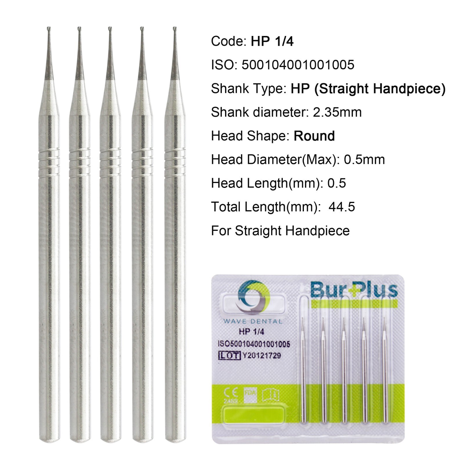 Wave Dental Carbide Burs Straight Handpiece Burs HP 1/4 Surgical Round 44.5mm
