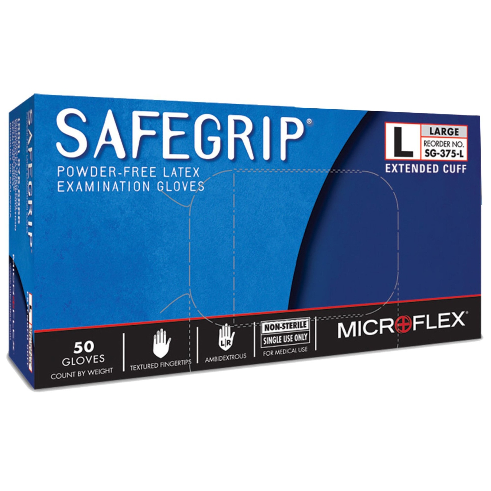 SafeGrip Latex Exam Glove Extended Cuff Length LARGE 50 per Box
