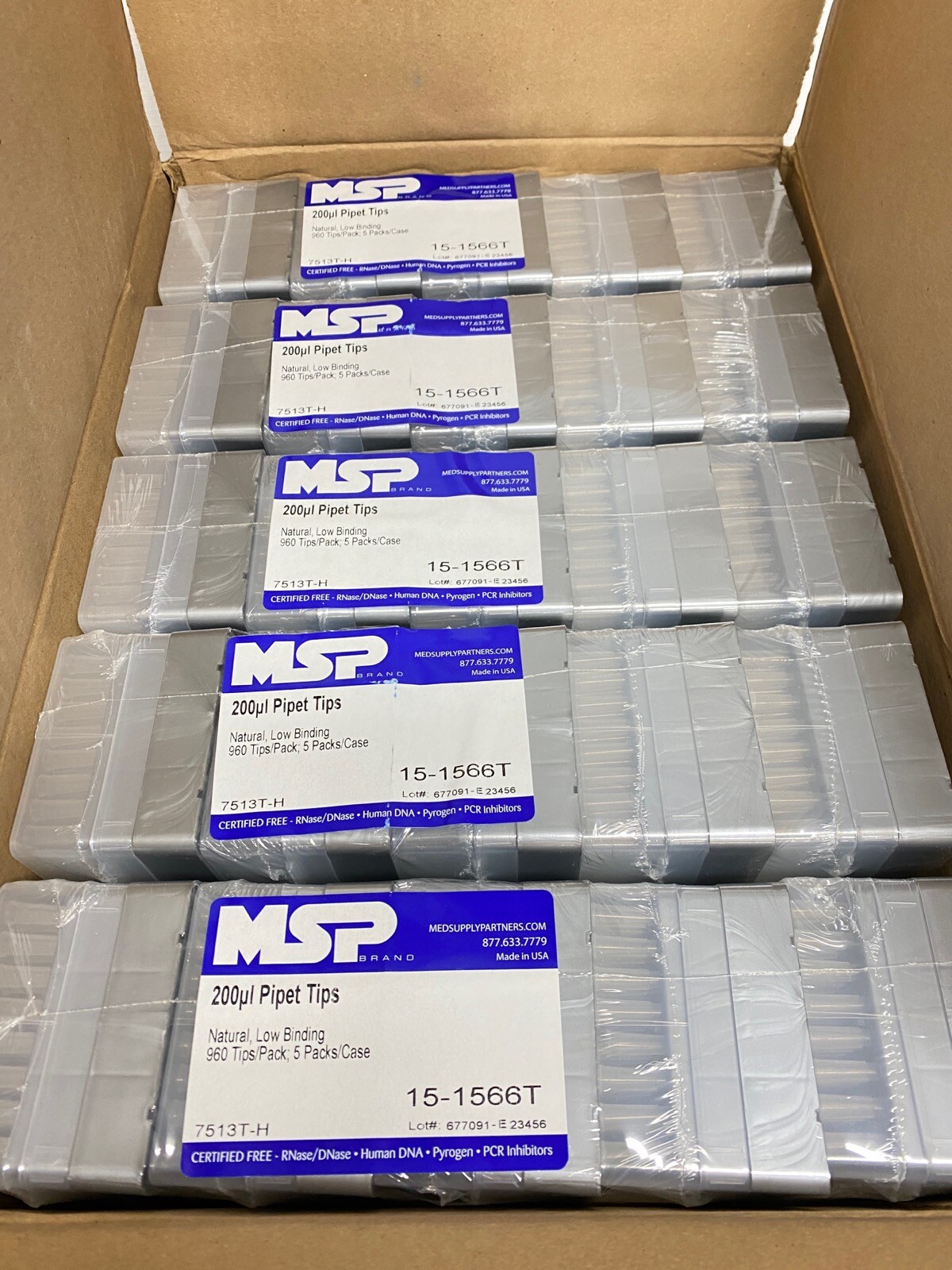 (4800/Cs) MSP 200uL Low Binding Universal Pipet Tips 50x 96/Rack 15-1566T