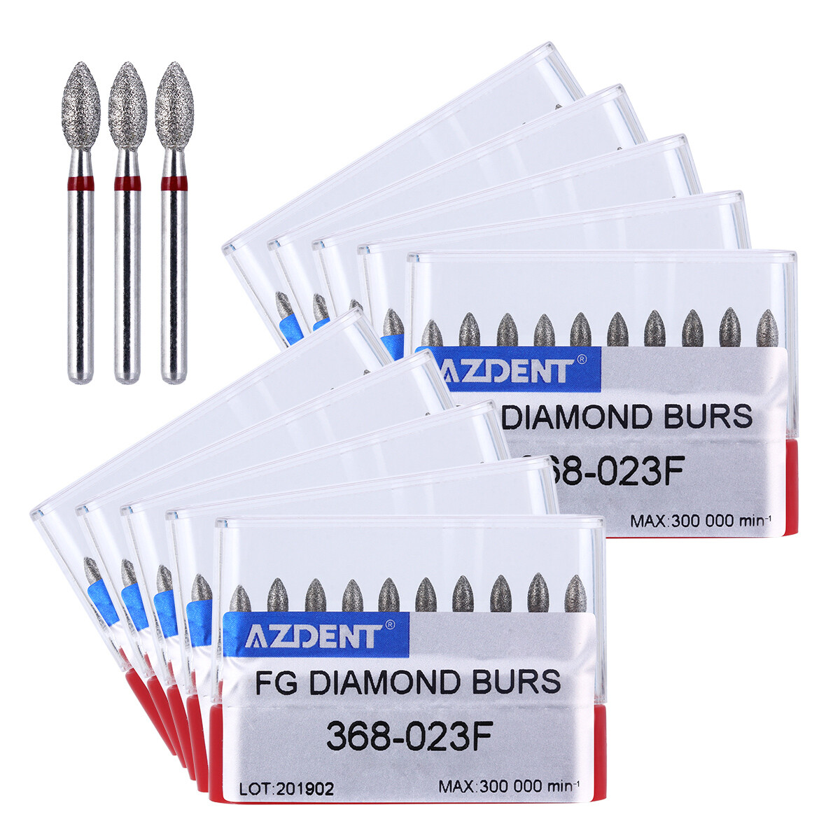 10Box AZDENT Dental Diamond Polishing Burs Football Fine #368-023F RED 10pcs/box