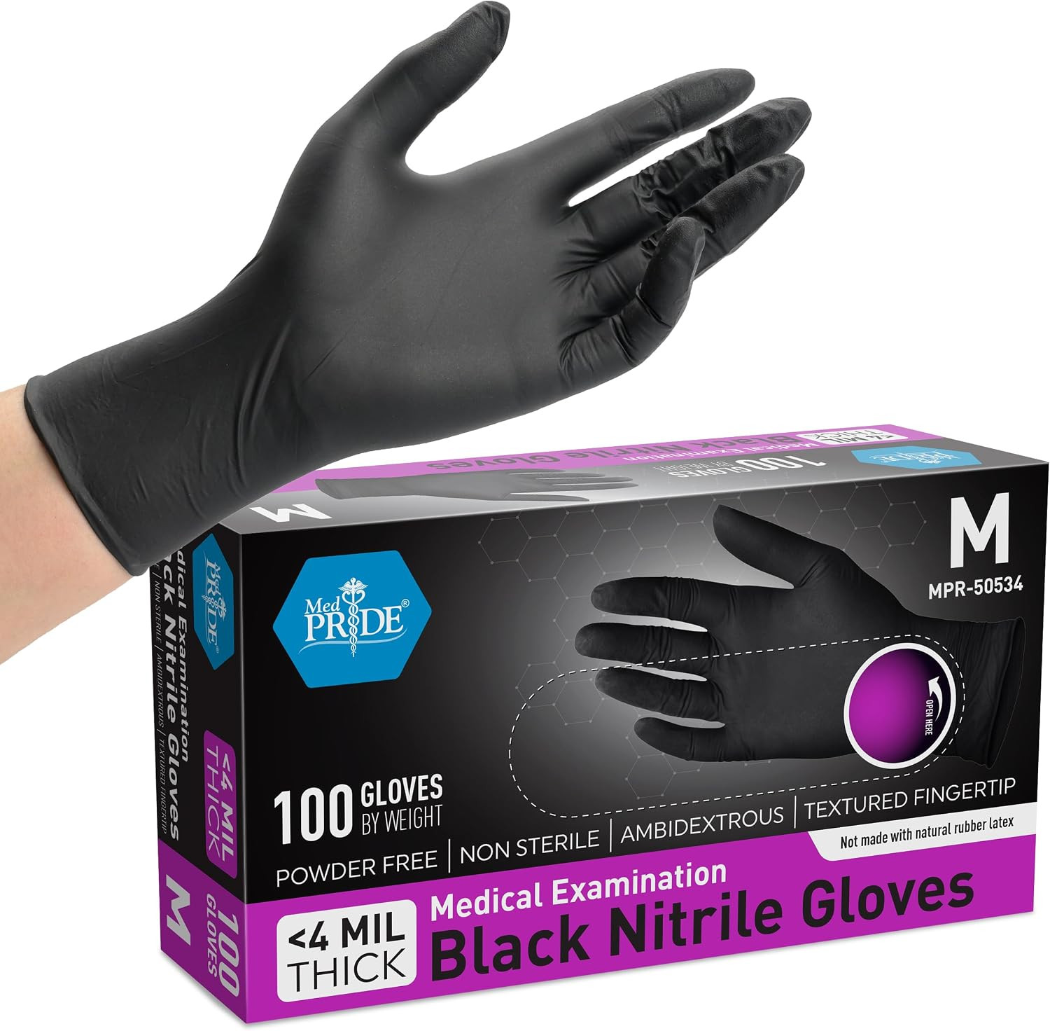 Medical Exam Nitrile Gloves| Black, Latex/Powder-Free, Non-Sterile Exam (Medium