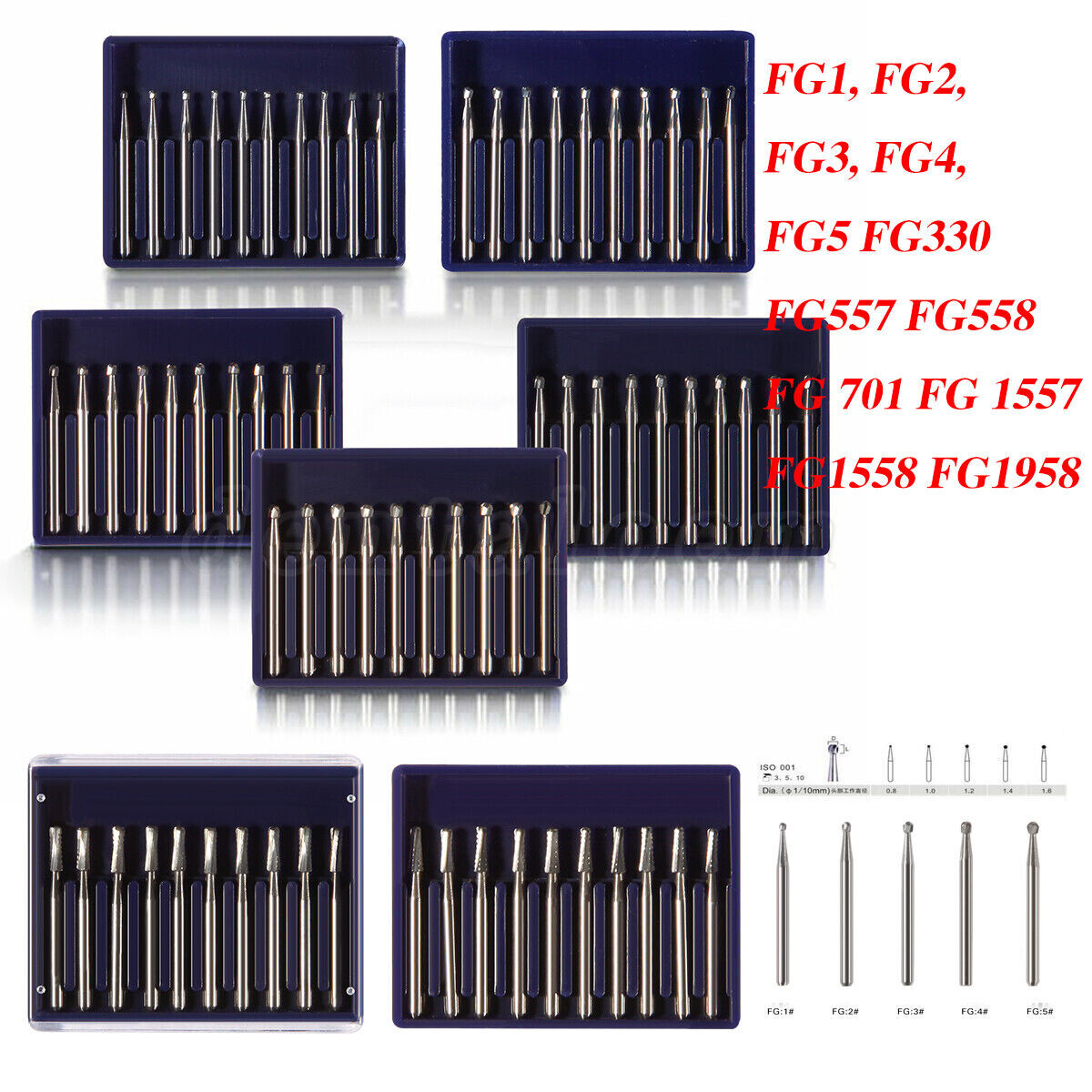 FG Round Dental Burs, 19mm (Pack of 10-100), Carbide for High Speed Handpiece