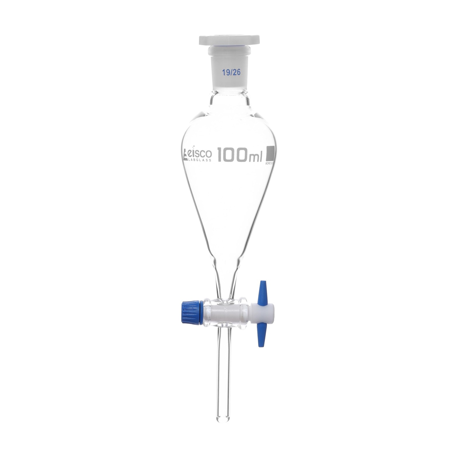 EISCO Squibb Separating Funnel, 100ml 19/26 Plastic Stopper, PTFE Key Stopco…