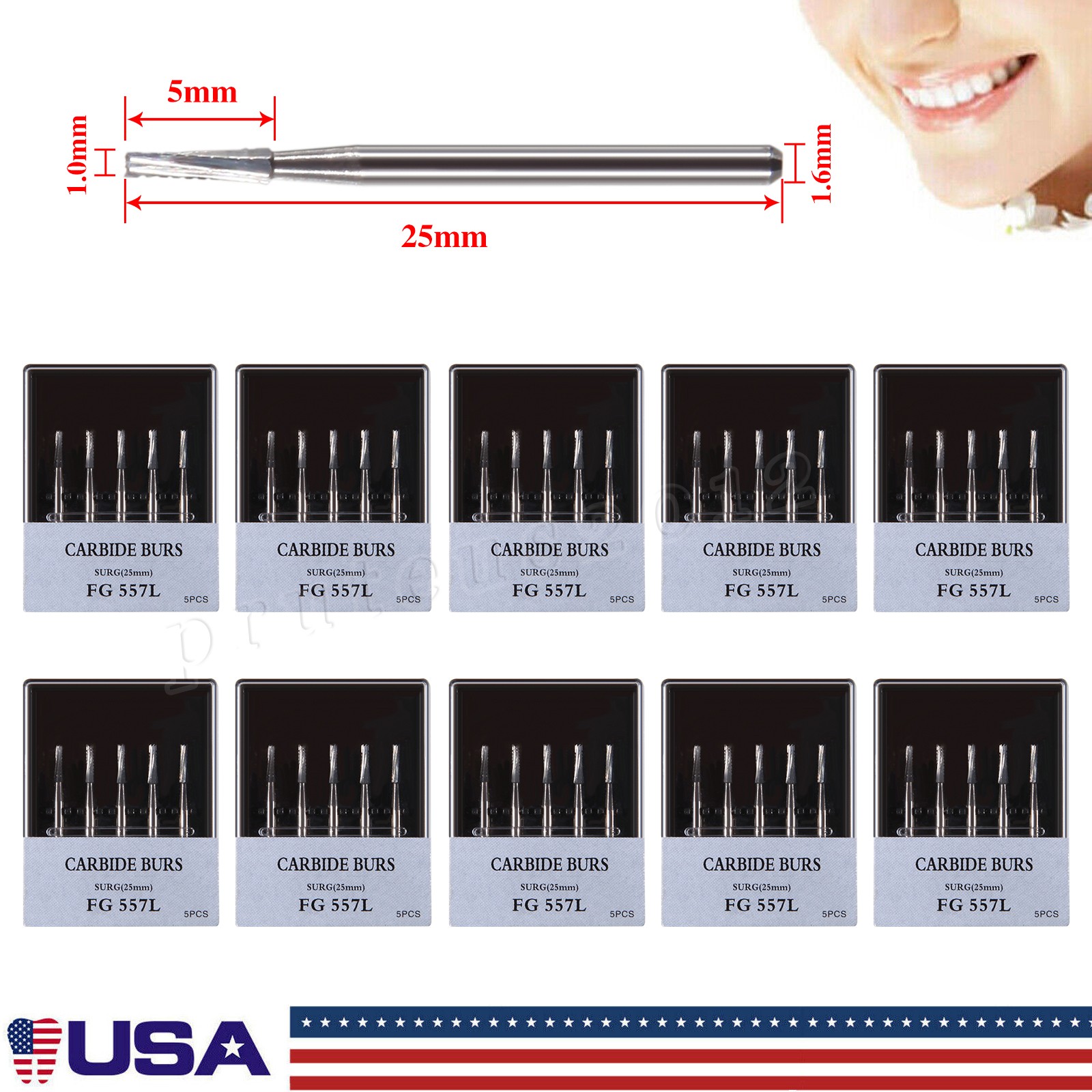 100 FG 557 Surgical Carbide Dental Burs High Speed Handpiece Friction Grip