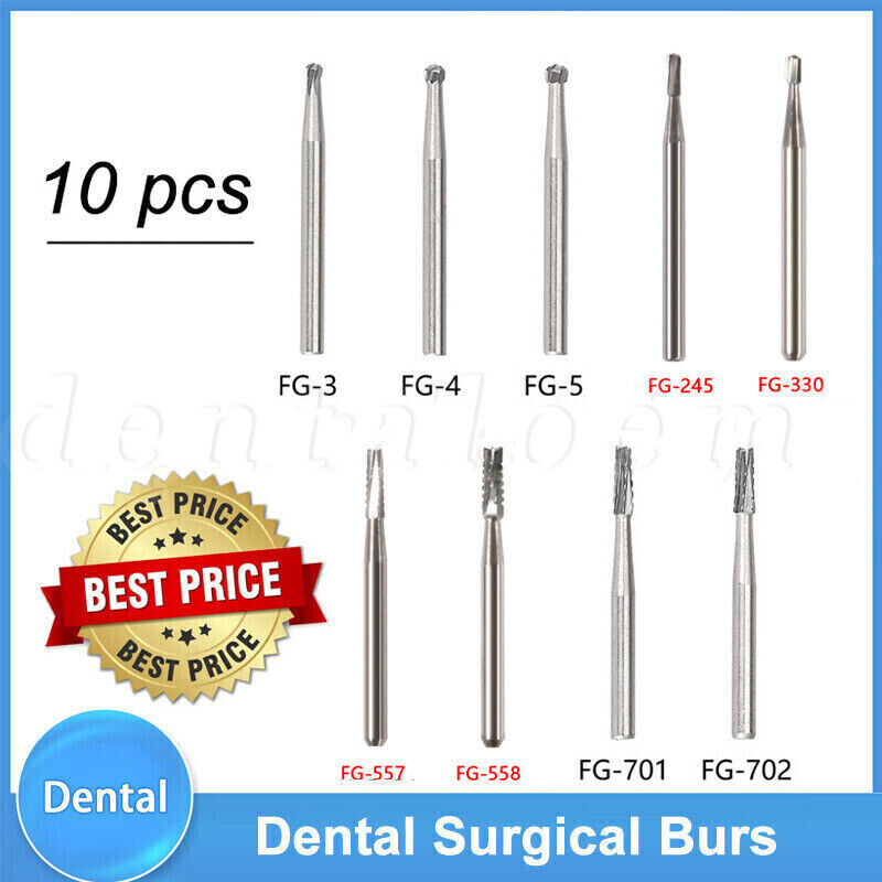 FG Round Dental Burs, 19mm (Pack of 10-100), Carbide for High Speed Handpiece