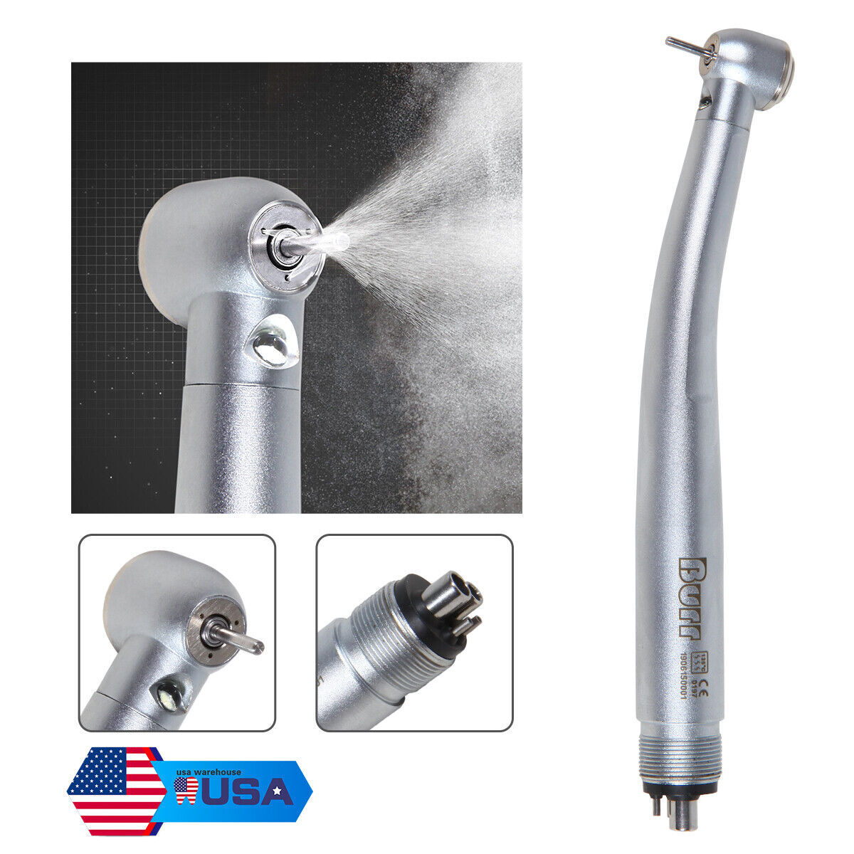 Dental Fiber Optic LED E-generator High Speed Turbine Handpiece 4 Hole FIT KAVO