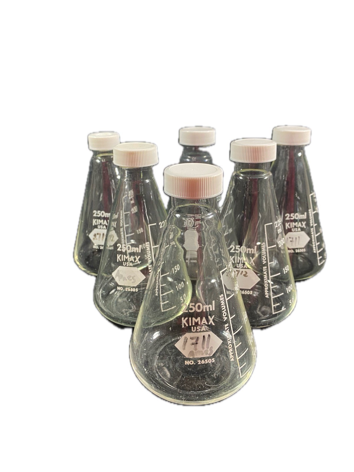 KIMBLE KIMAX 250mL Glass Erlenmeyer Flask With Plastic Screw Cap 26505-250 6PK