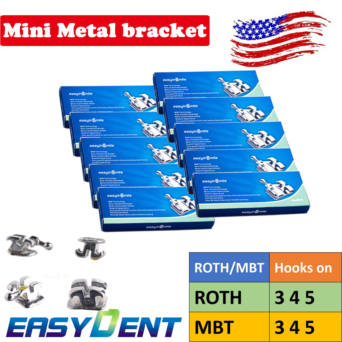 5boxes Dental Orthodontic Metal brackets Mini Braces Roth/MBT.022 Hooks 3/345