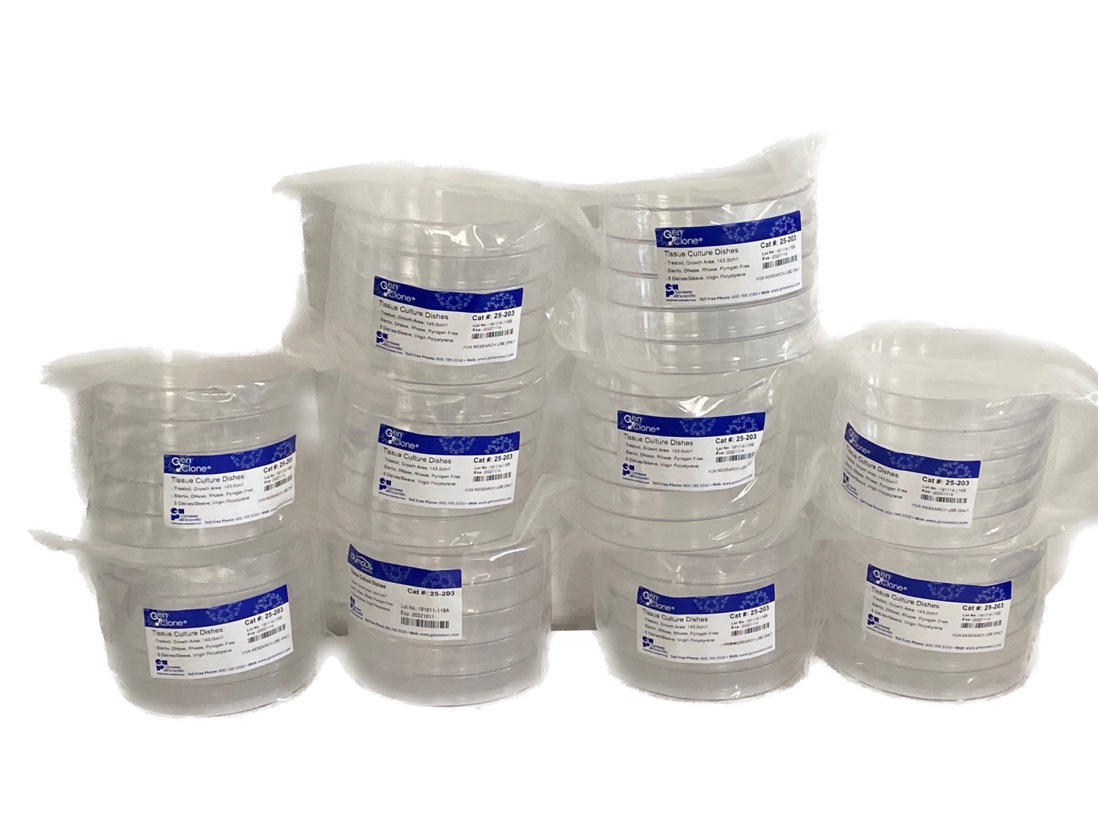 (50) GENESEE GenClone 143.0cm2 PS TC-Treated Cell Culture Petri Dishes 25-203