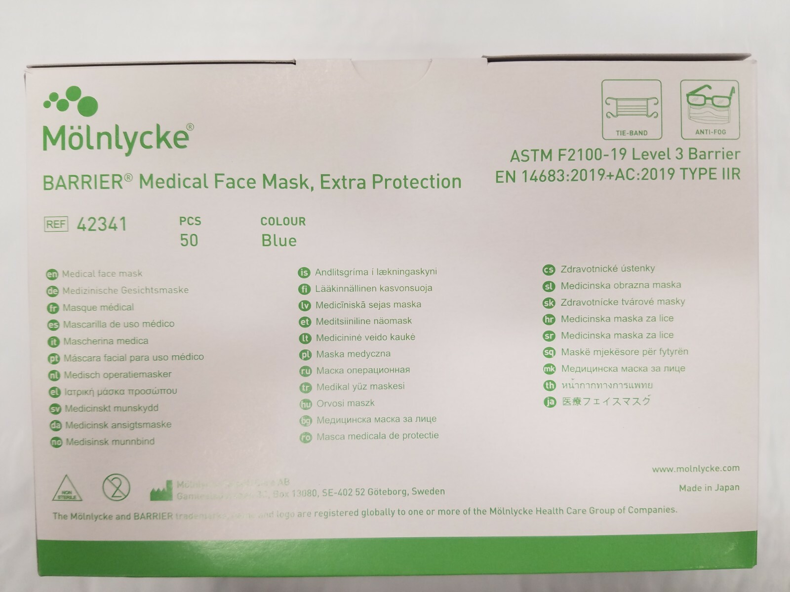 *50-Pack* Molnlycke Barrier Medical Face Mask Extra Protection Type 2R IIR 42341