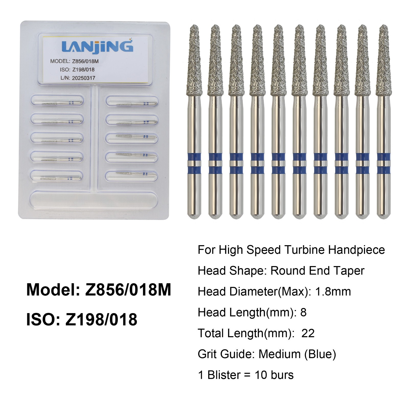 Dental Zirconia Diamond Burs FG Round End Taper Football Round Ball Fine Medium