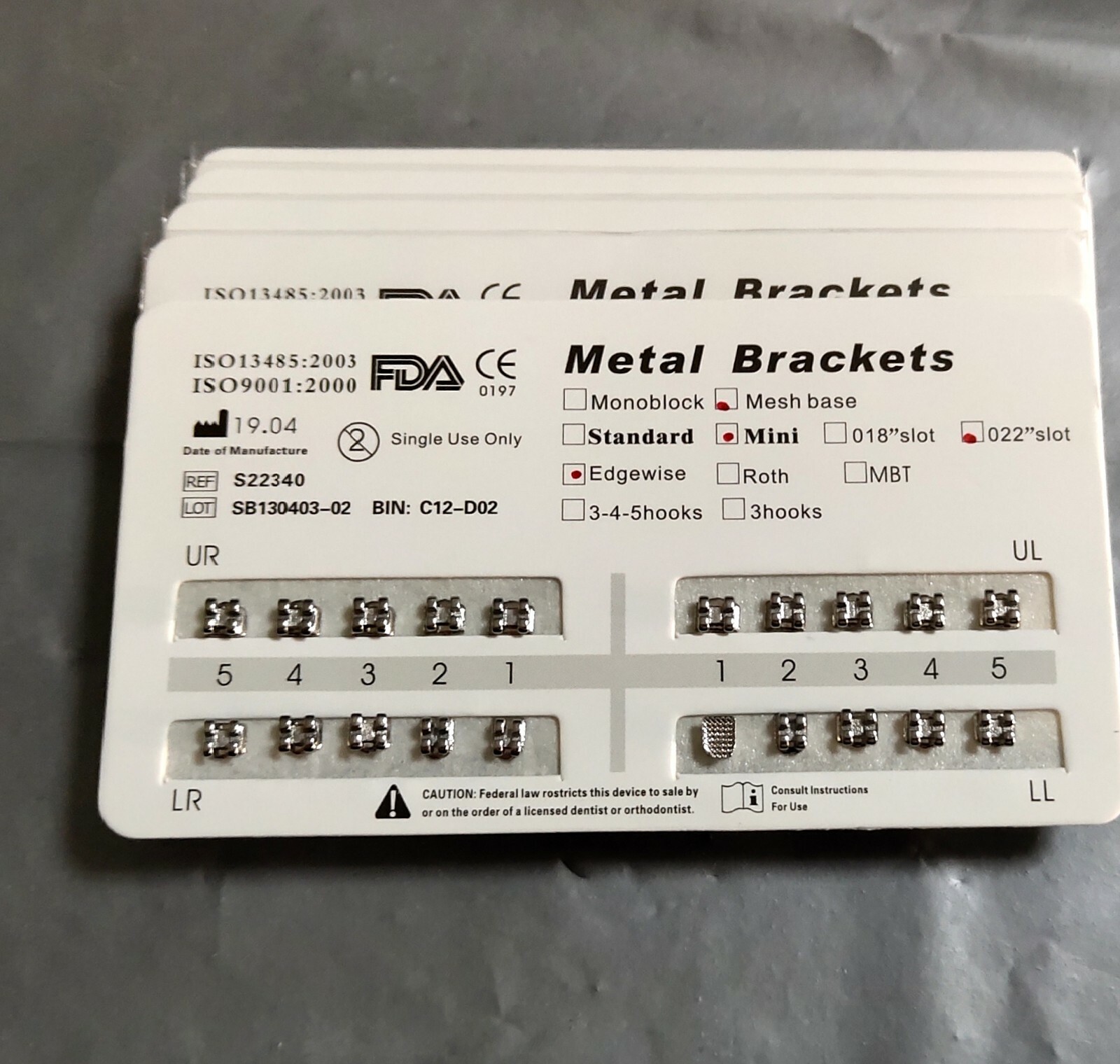 5 Packs Orthodontic Bracket Braces Mini Edgewise 022 No Hook Mesh Base Ultrathin