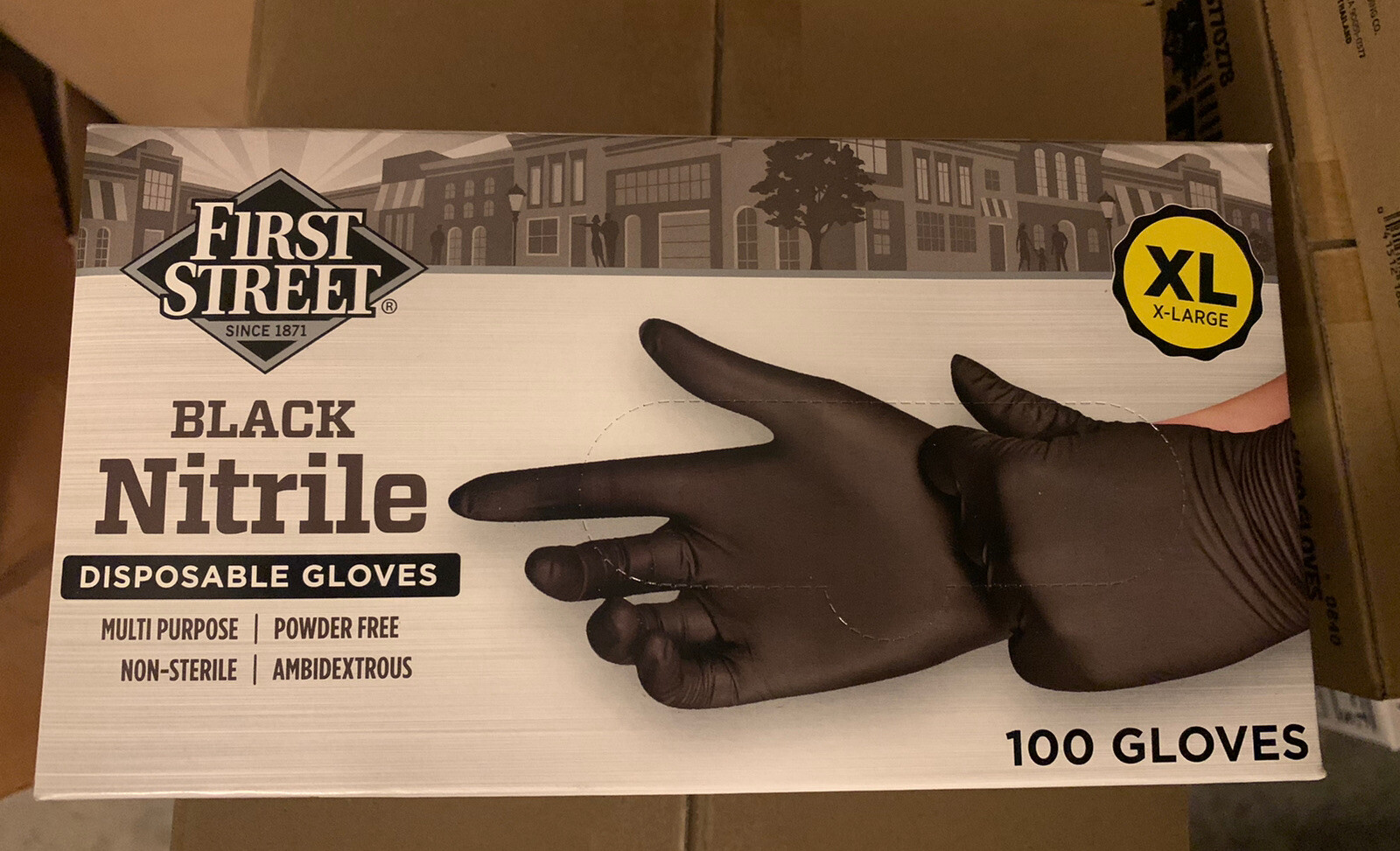 First Street XL Black Nitrile Gloves 5 MIL All Purpose, FOOD, Auto, 100 BX