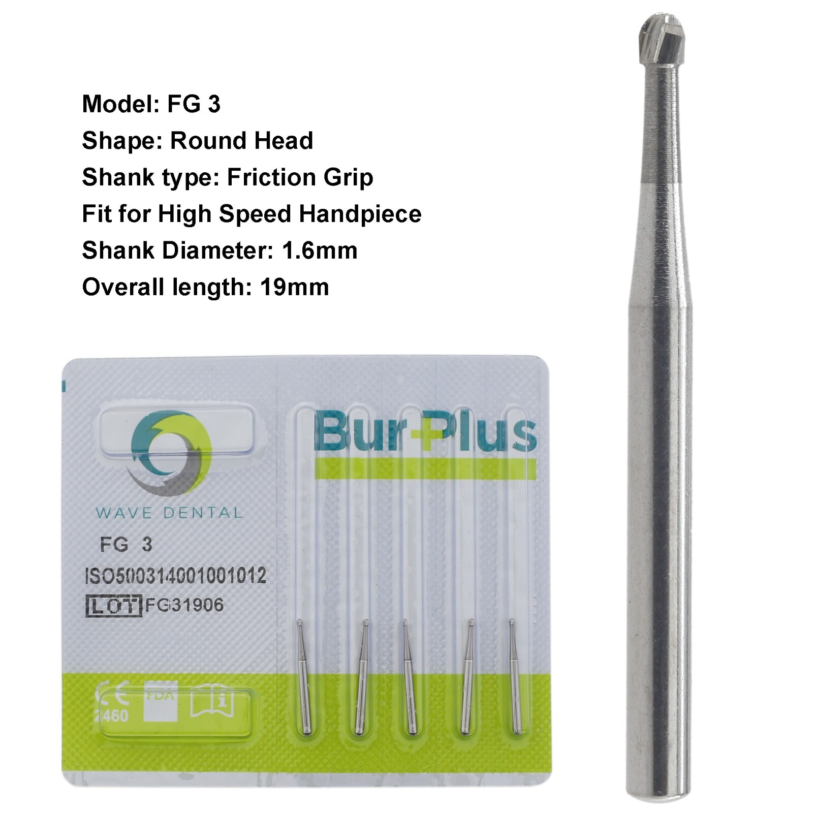 Wave Dental Burs Round Tungsten Carbide High Speed FG 1/2 1/4 1 2 3 4 5 6 7 8